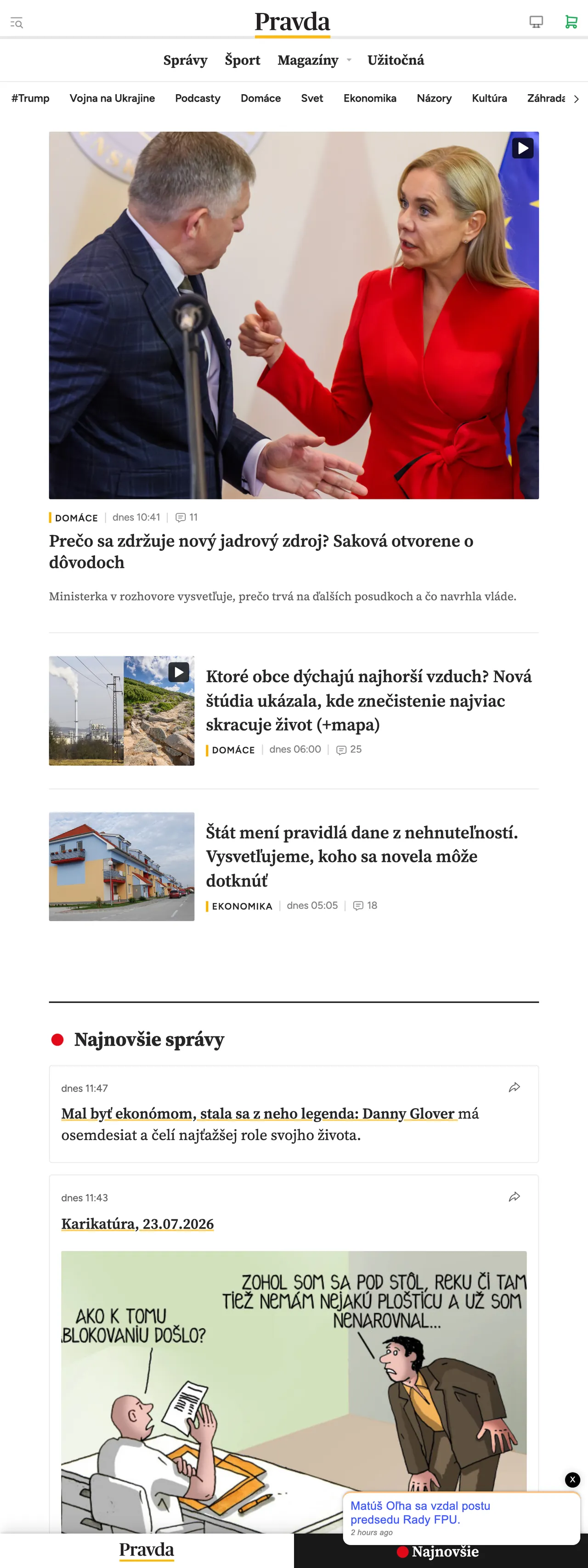 Screenshot of the Pravda front page