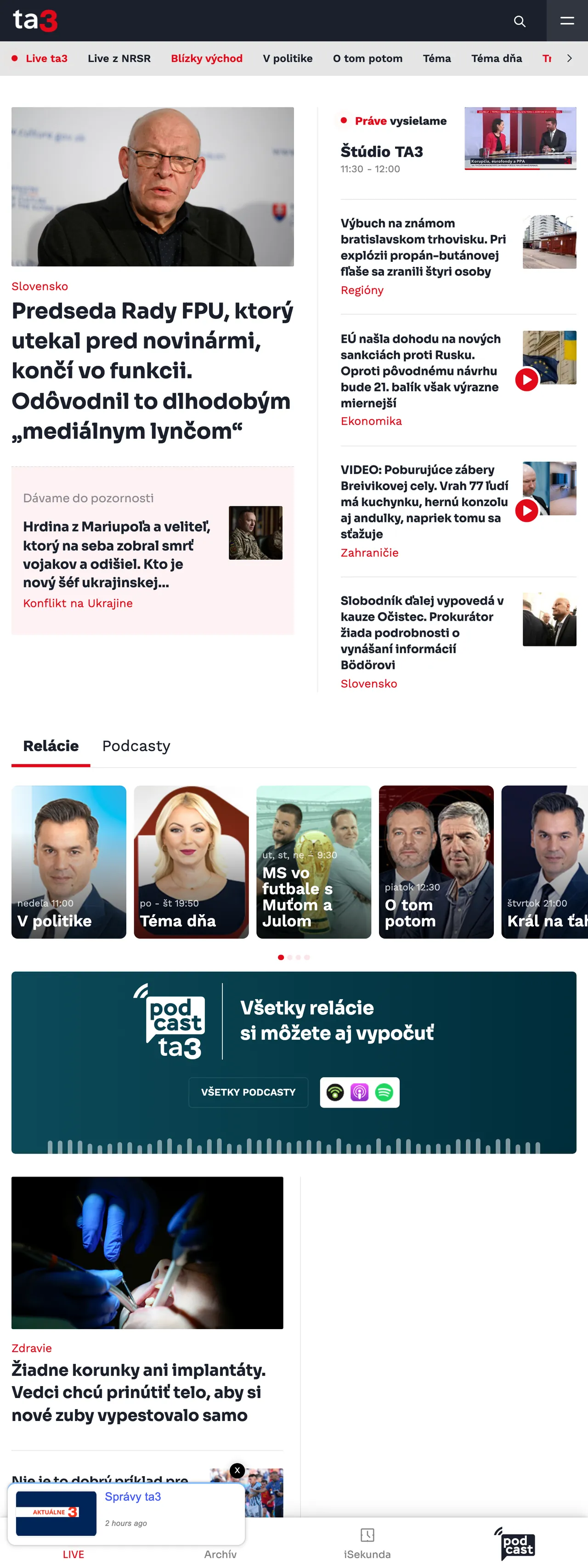 Screenshot of the TA3 front page