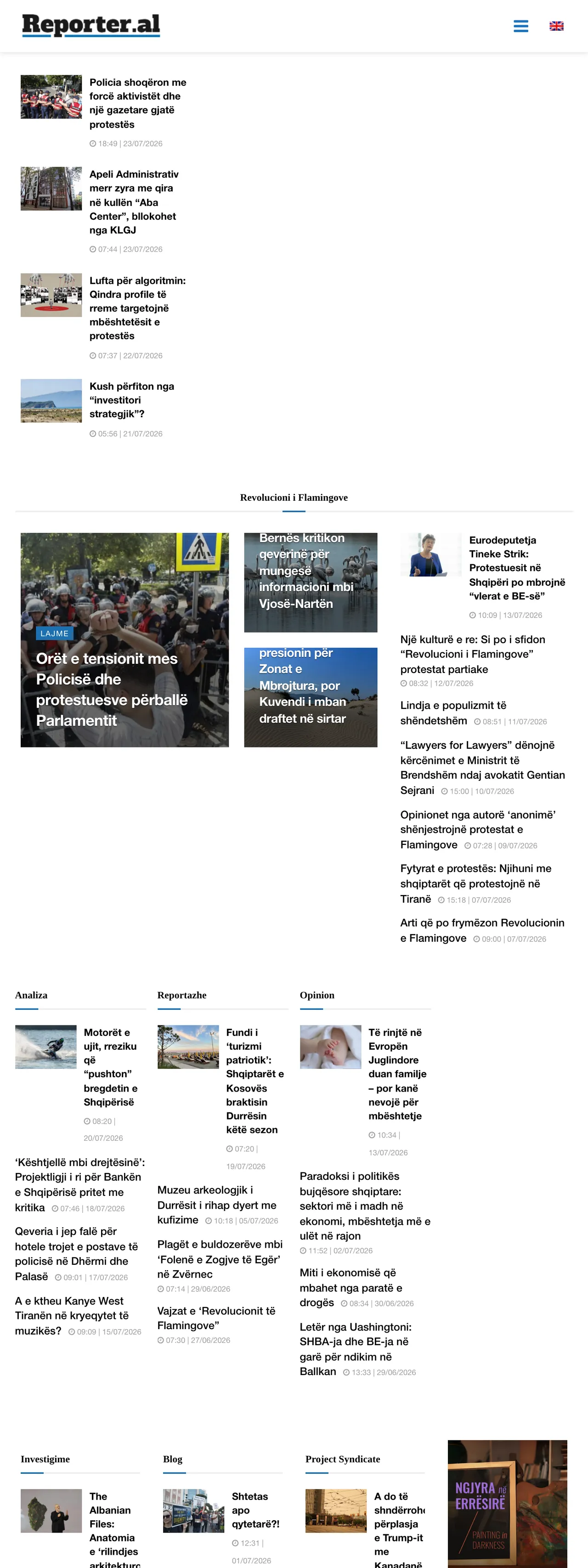 Screenshot of the Reporter.al front page