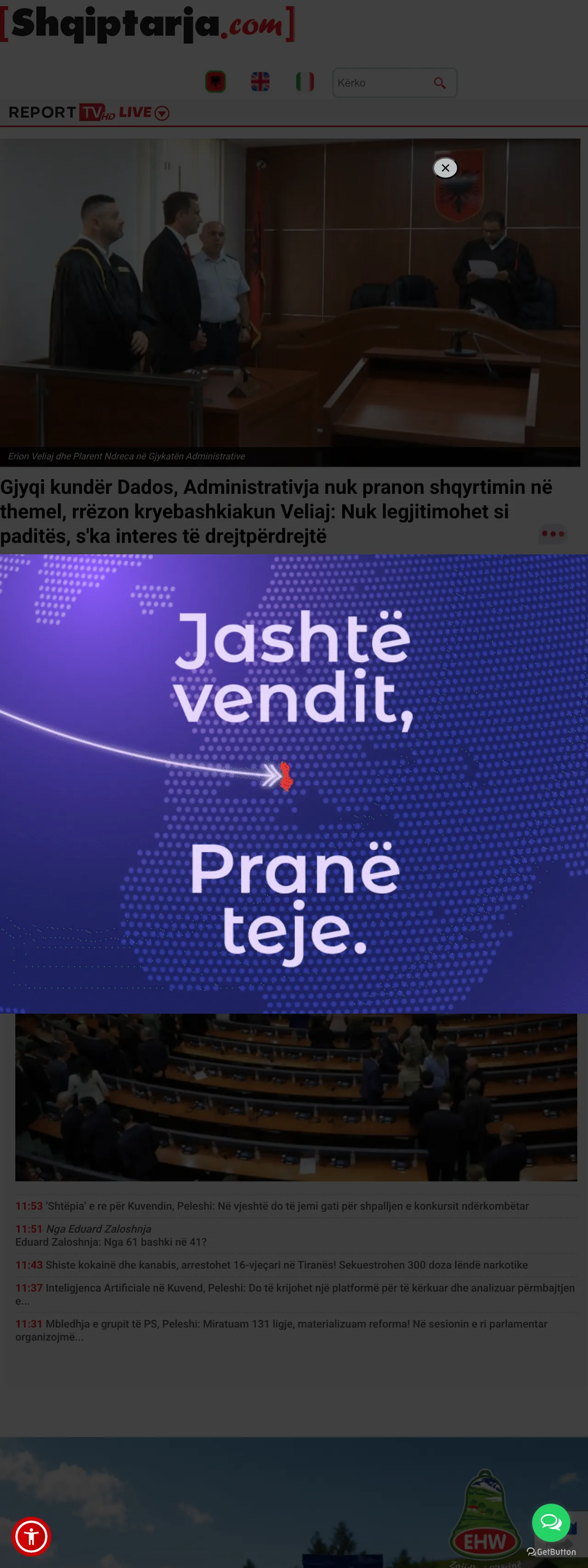 Screenshot of the Shqiptarja.com front page