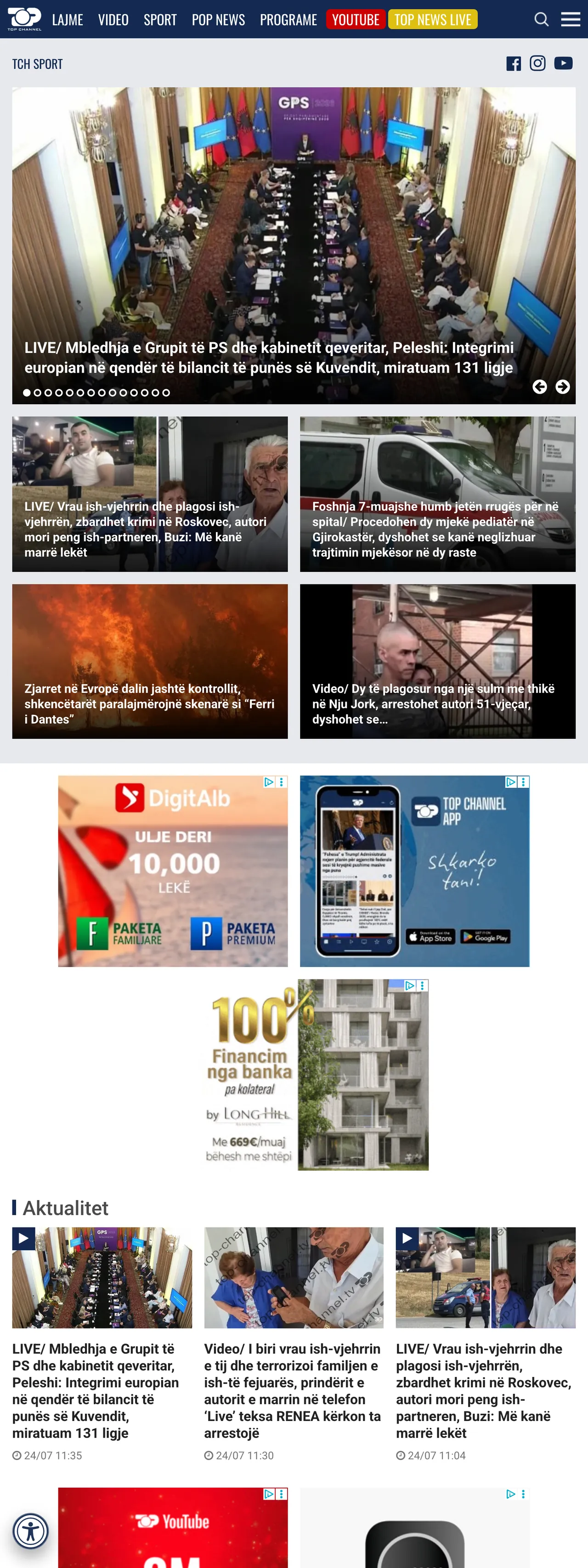 Screenshot of the Top Channel front page
