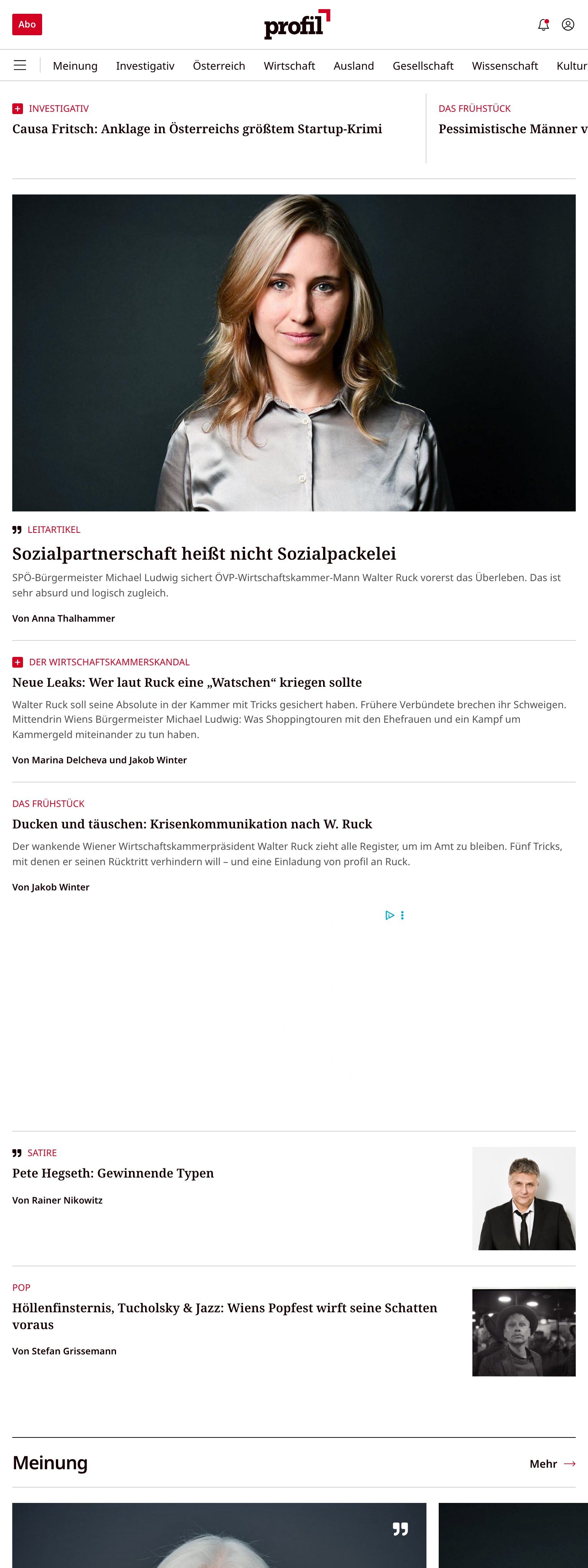 Screenshot of the profil front page