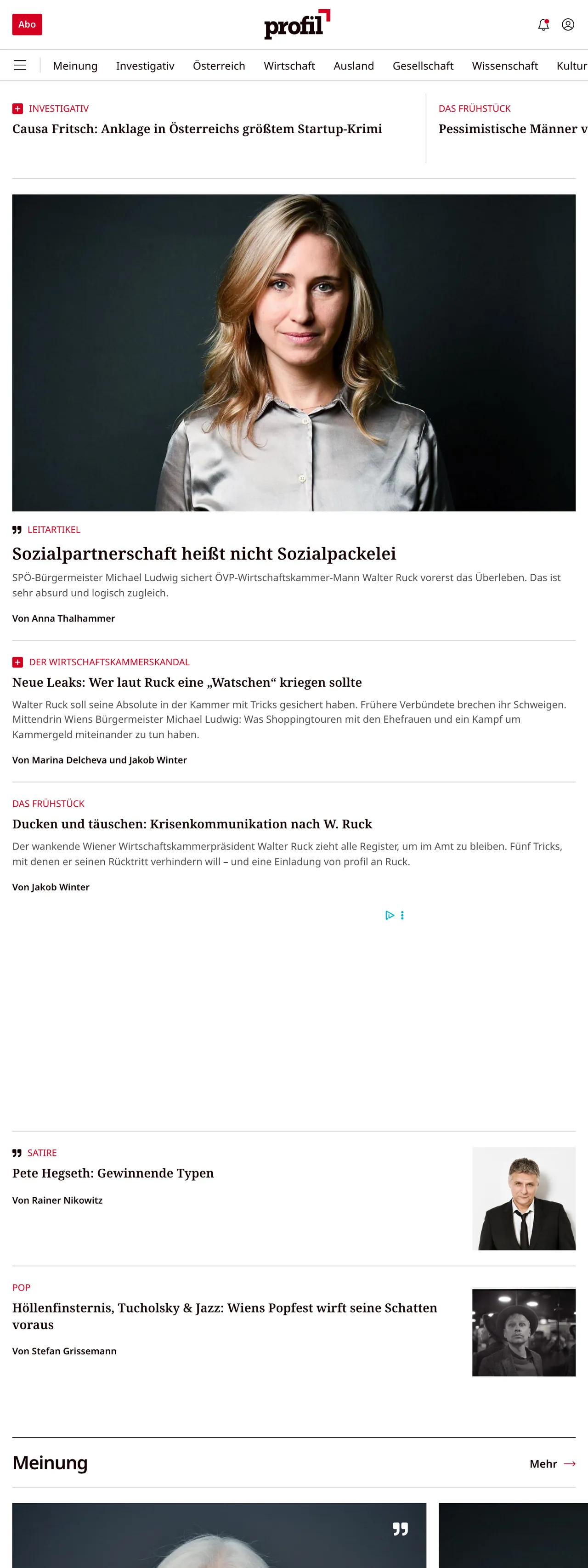 Screenshot of the profil front page