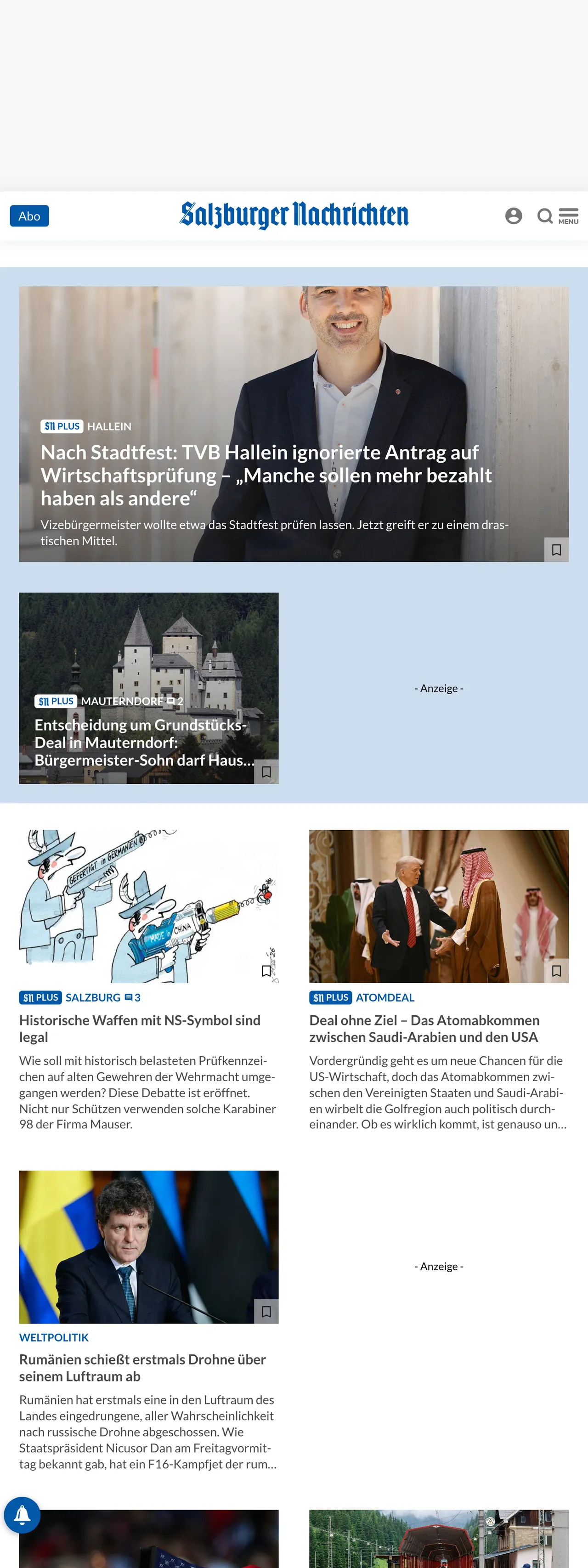 Screenshot of the Salzburger Nachrichten front page