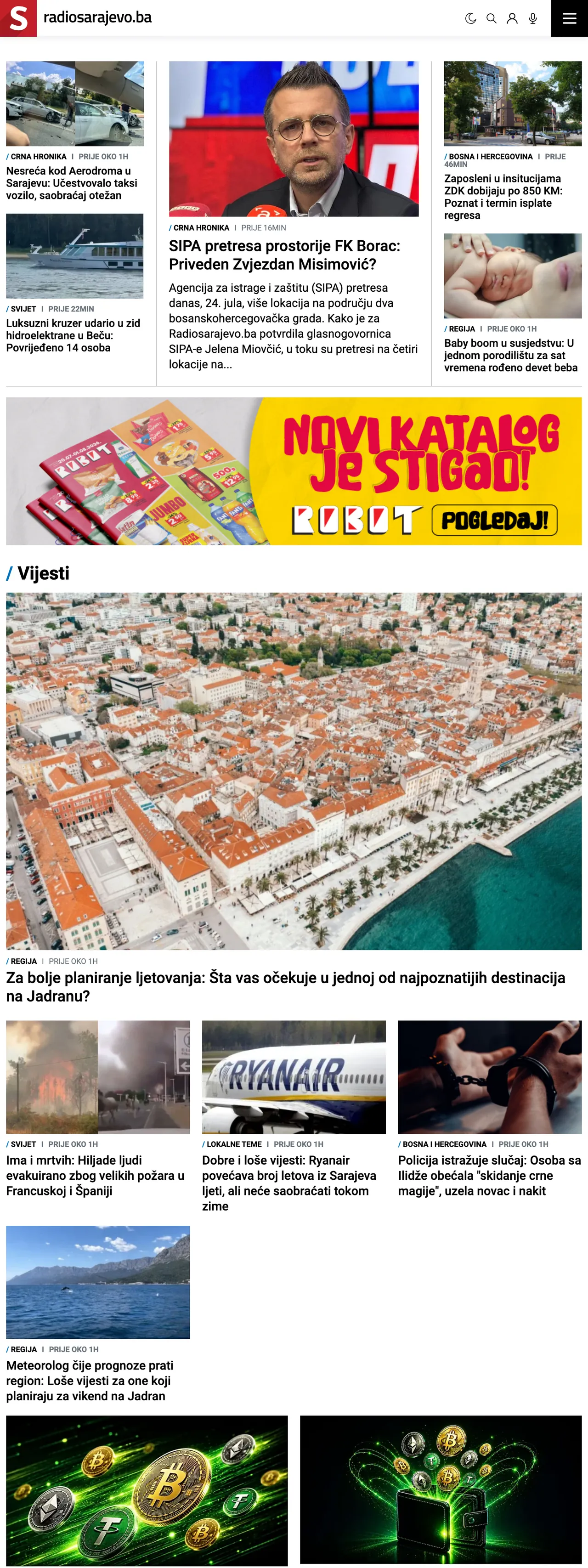 Screenshot of the Radio Sarajevo front page