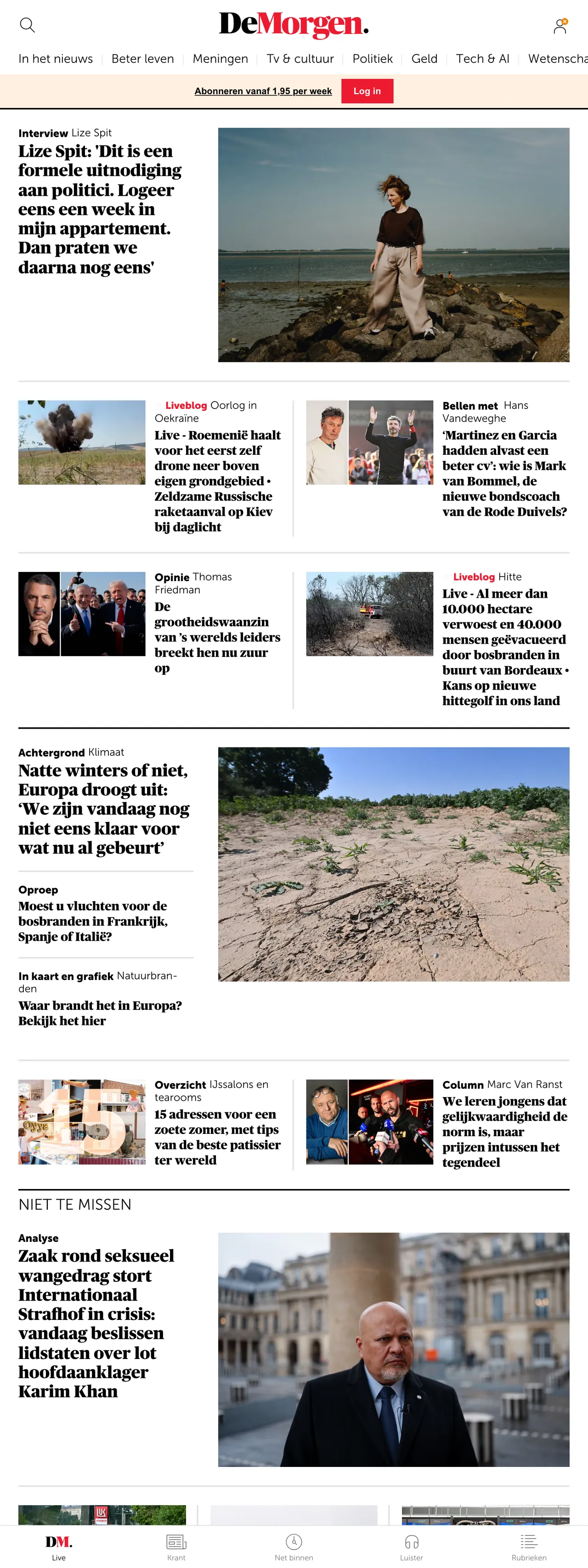 Screenshot of the De Morgen front page