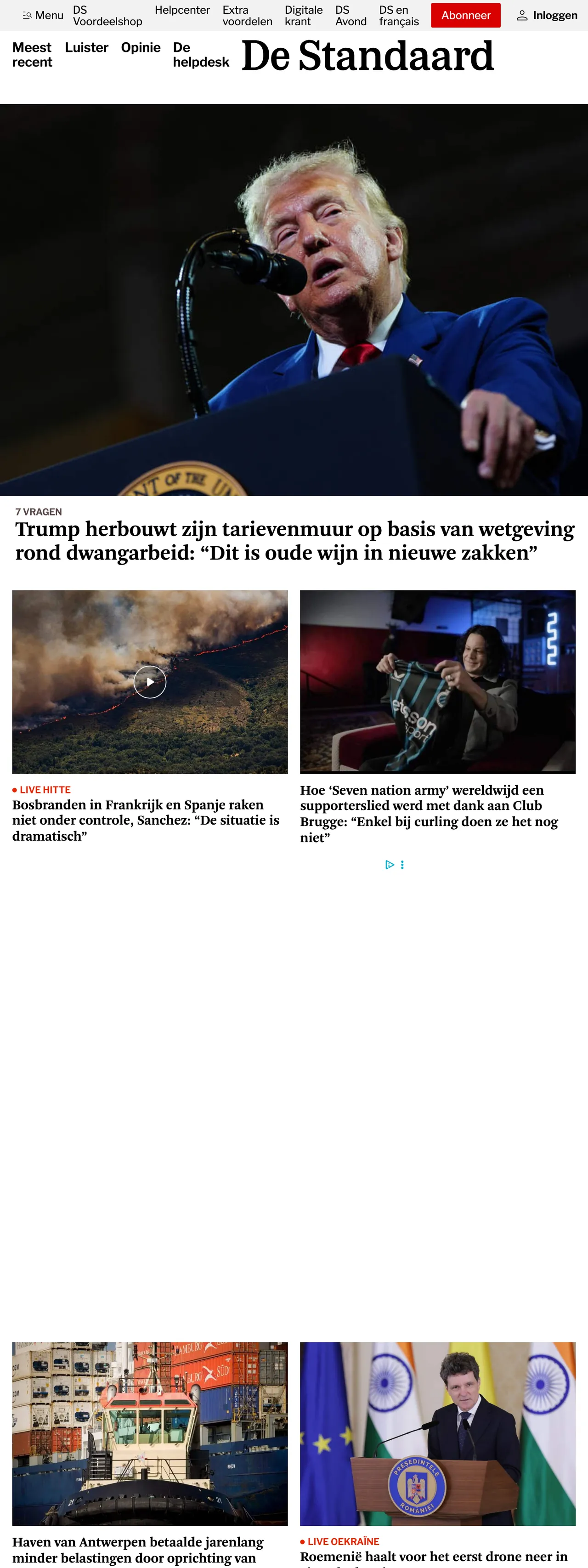 Screenshot of the De Standaard front page