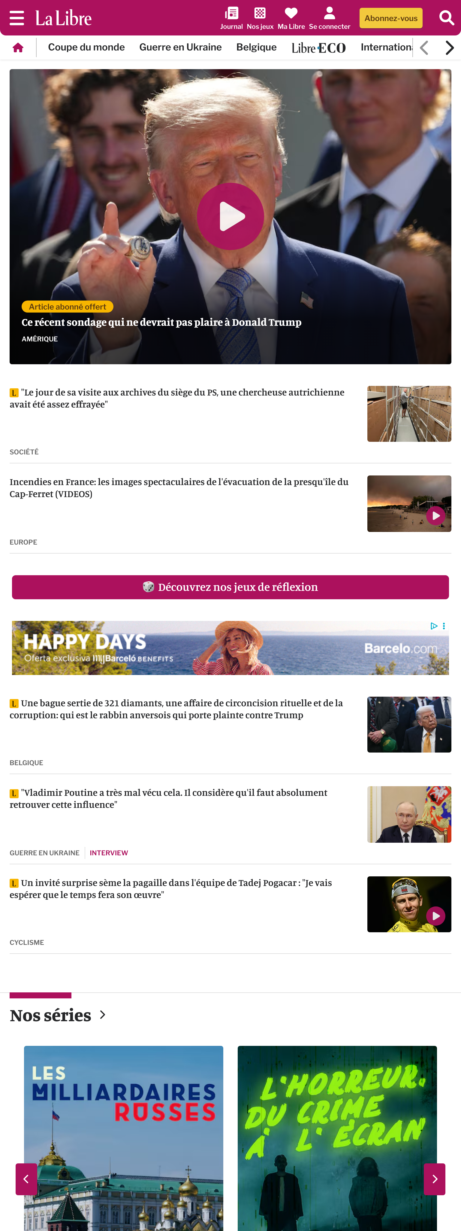 Screenshot of the La Libre front page