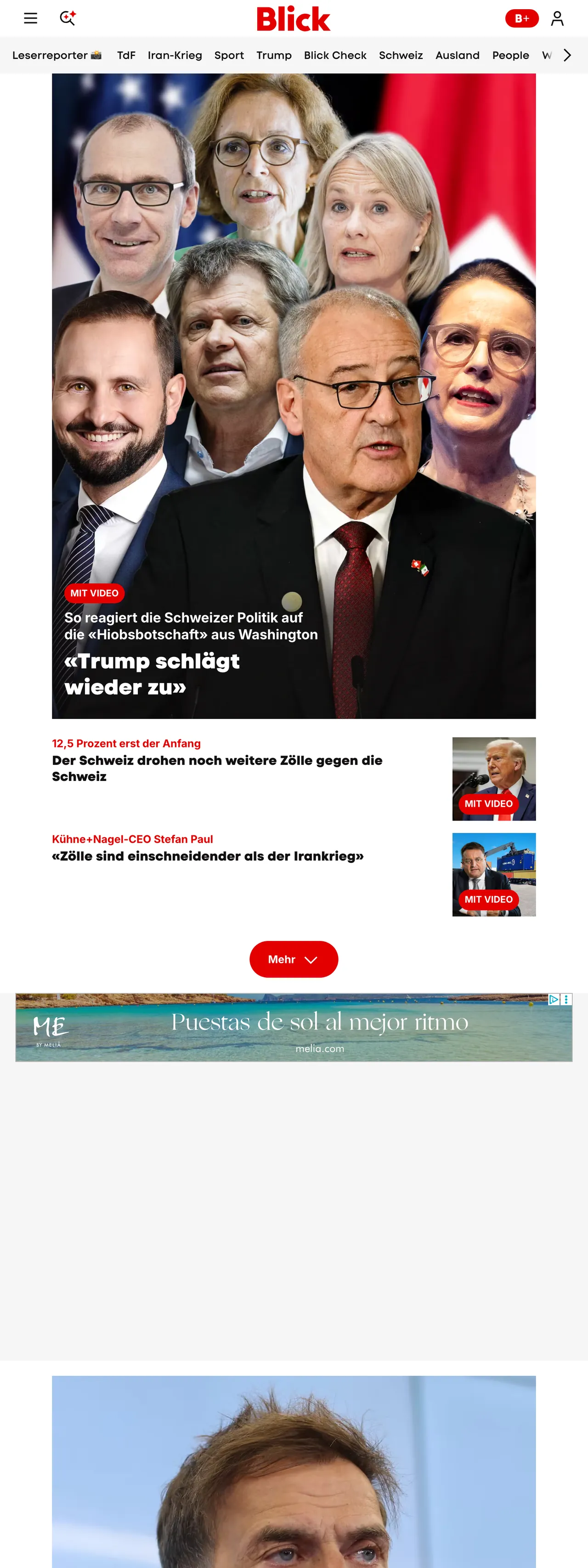 Screenshot of the Blick front page
