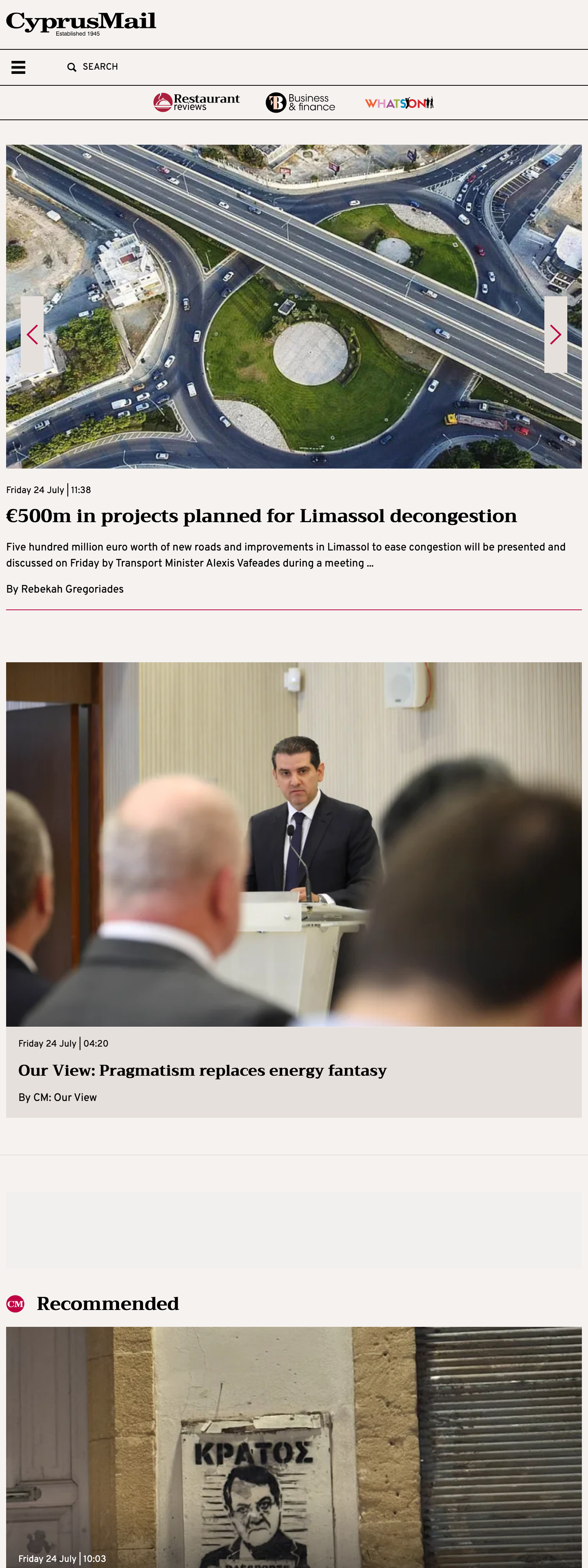 Screenshot of the Cyprus Mail front page