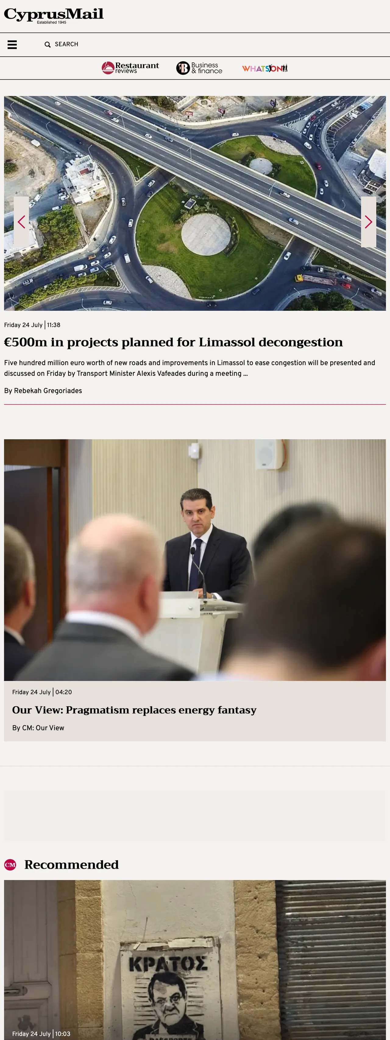 Screenshot of the Cyprus Mail front page