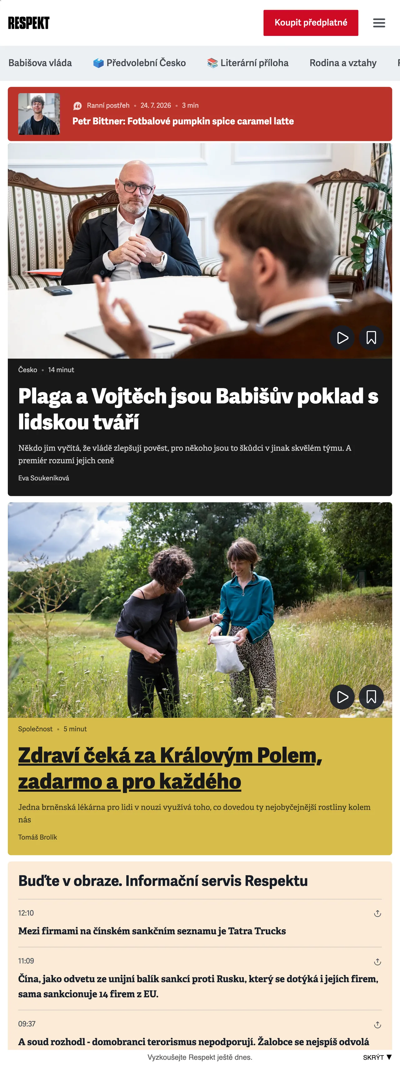 Screenshot of the Respekt front page