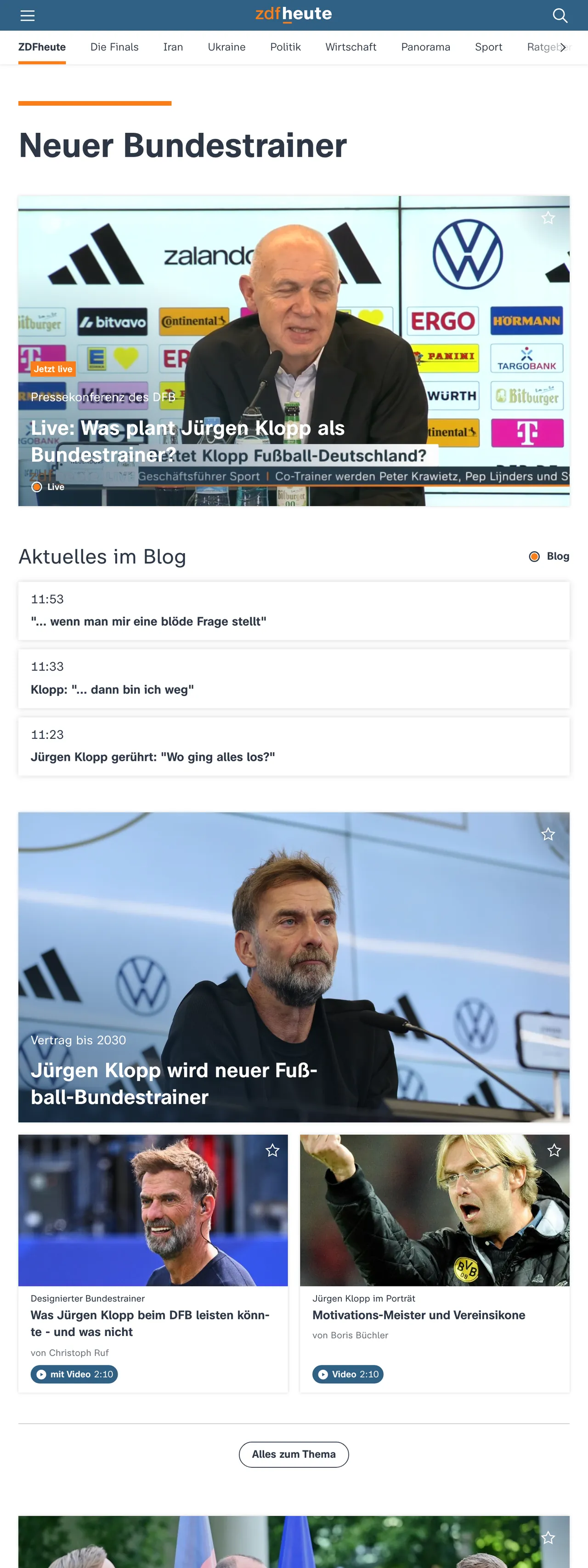 Screenshot of the ZDFheute front page