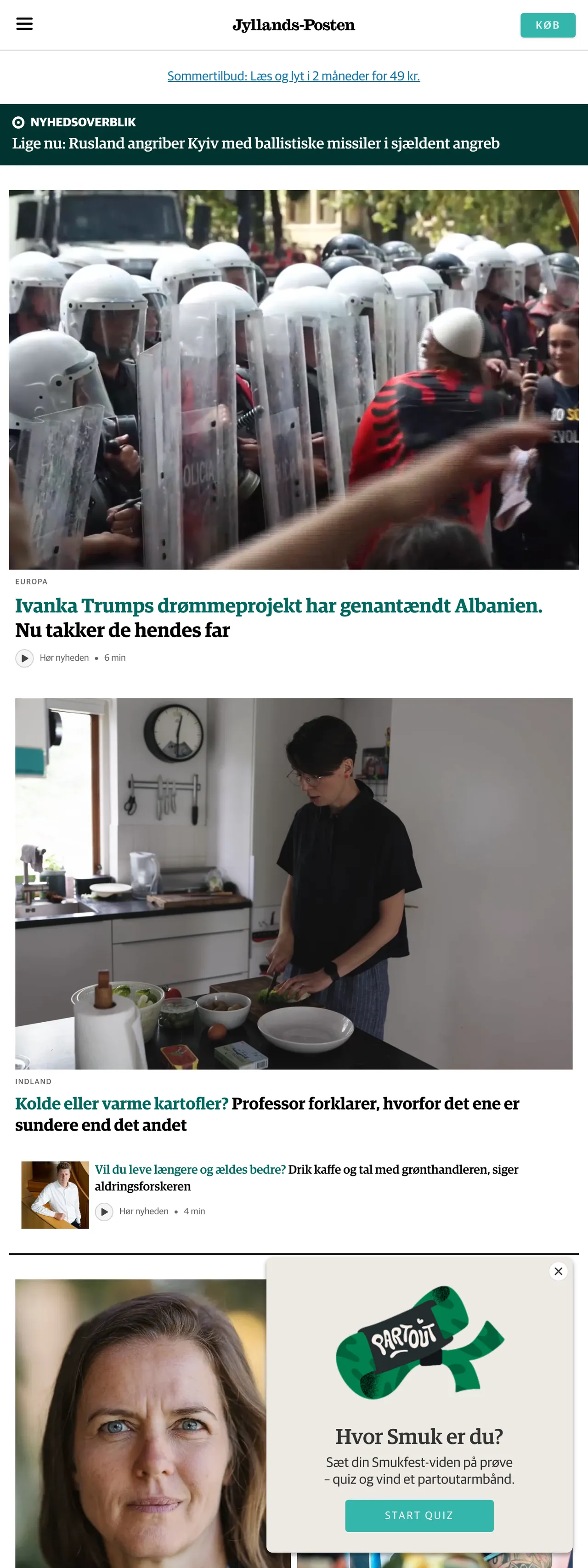 Screenshot of the Jyllands-Posten front page