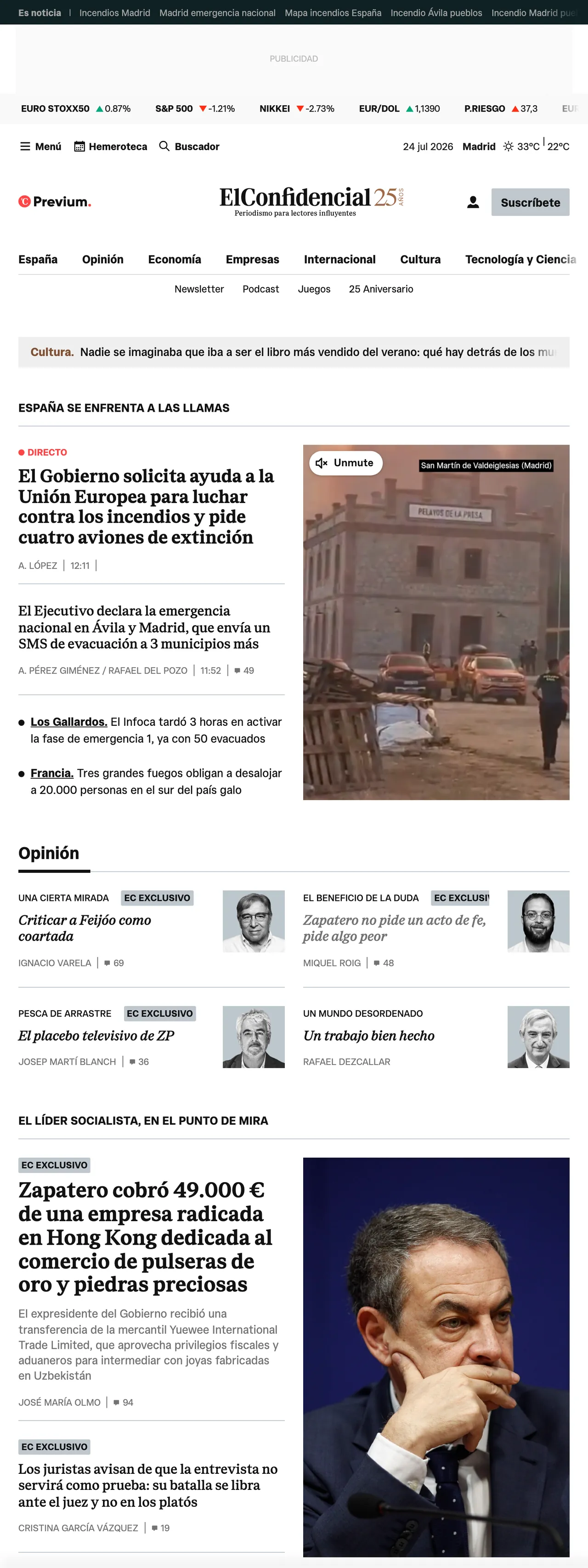 Screenshot of the El Confidencial front page