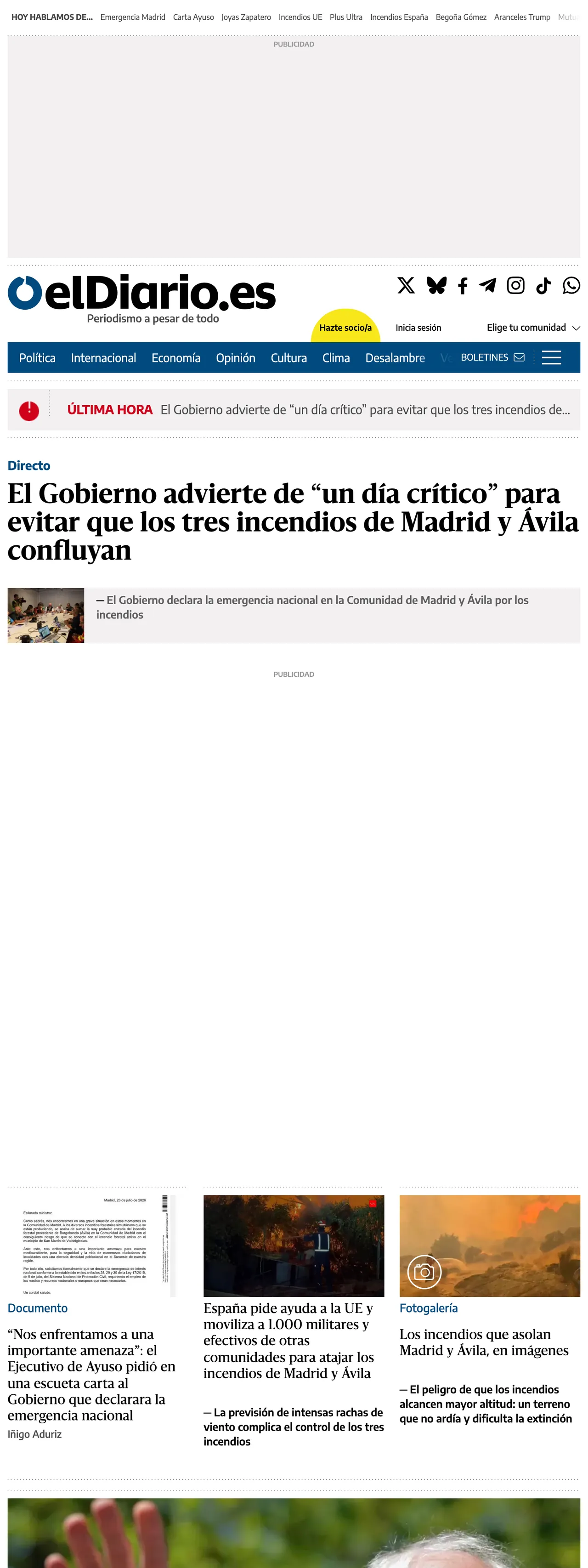 Screenshot of the elDiario.es front page