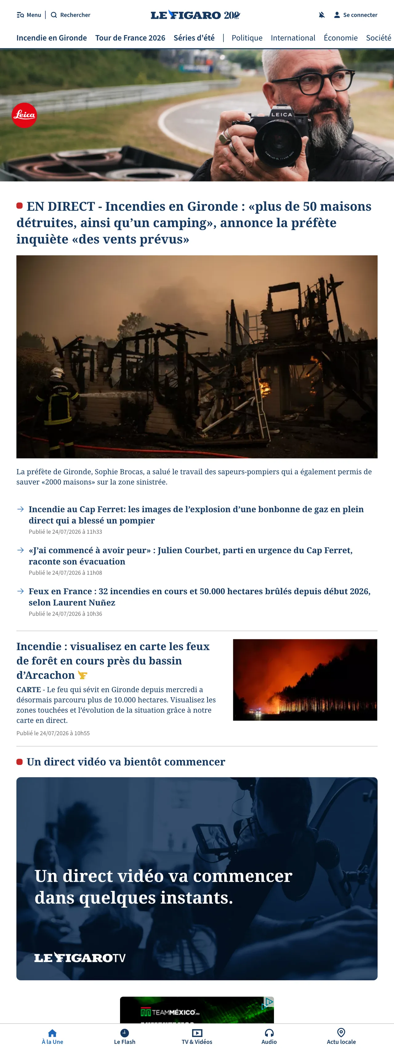 Screenshot of the Le Figaro front page