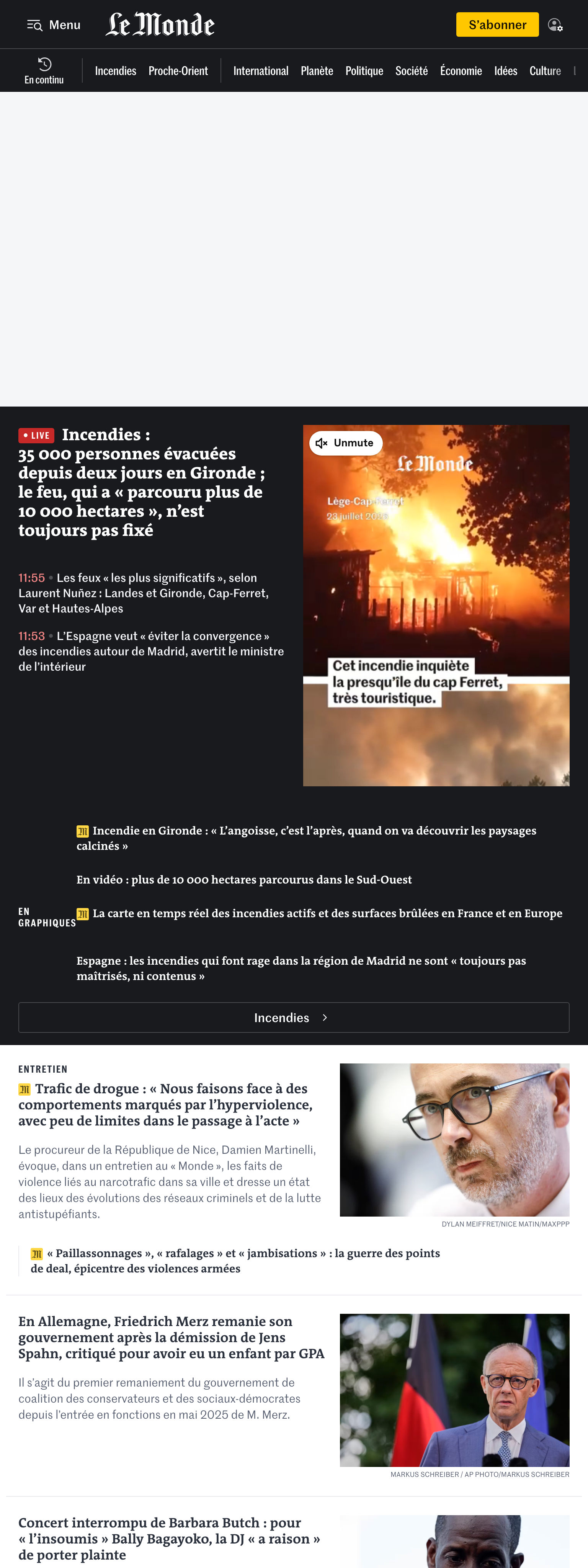 Screenshot of the Le Monde front page