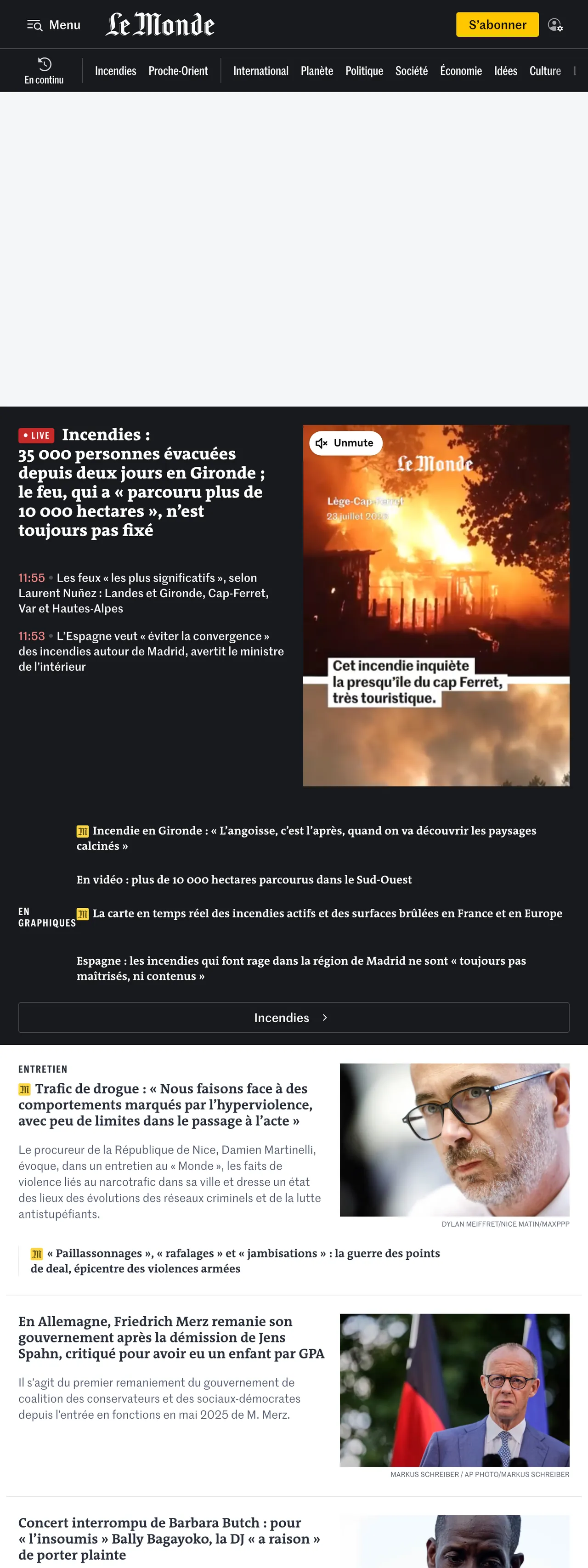 Screenshot of the Le Monde front page