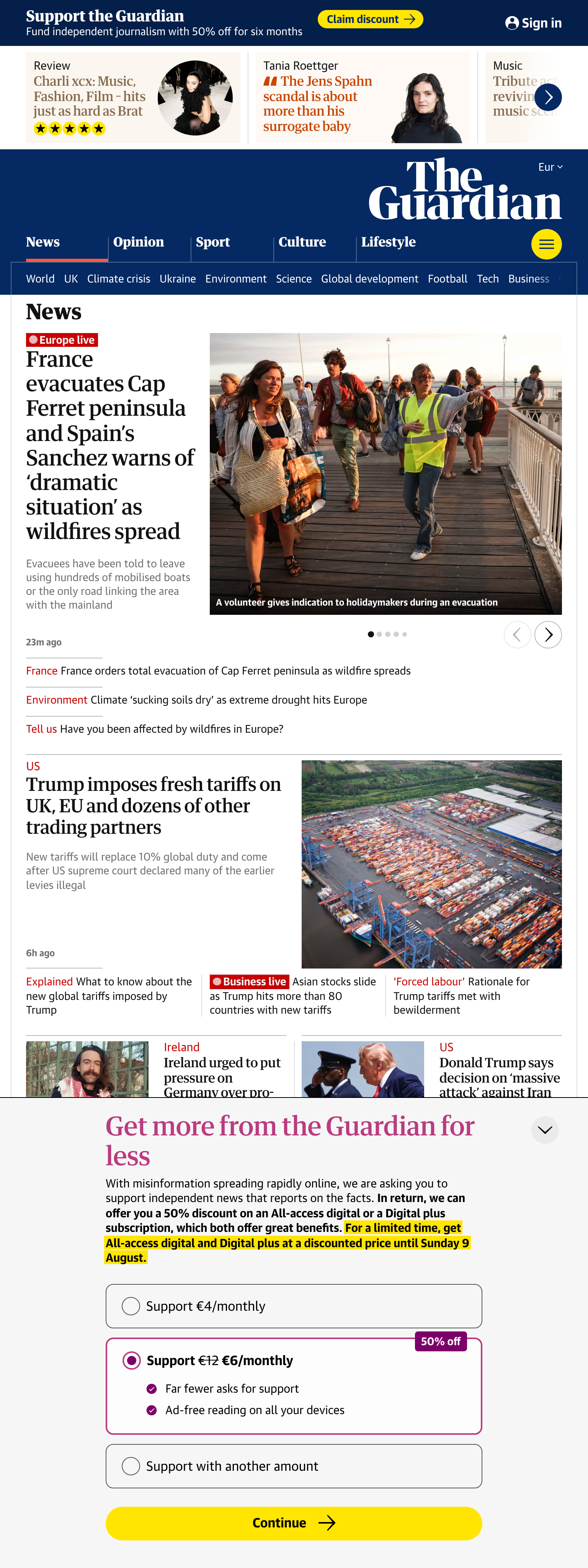 Screenshot of the The Guardian front page