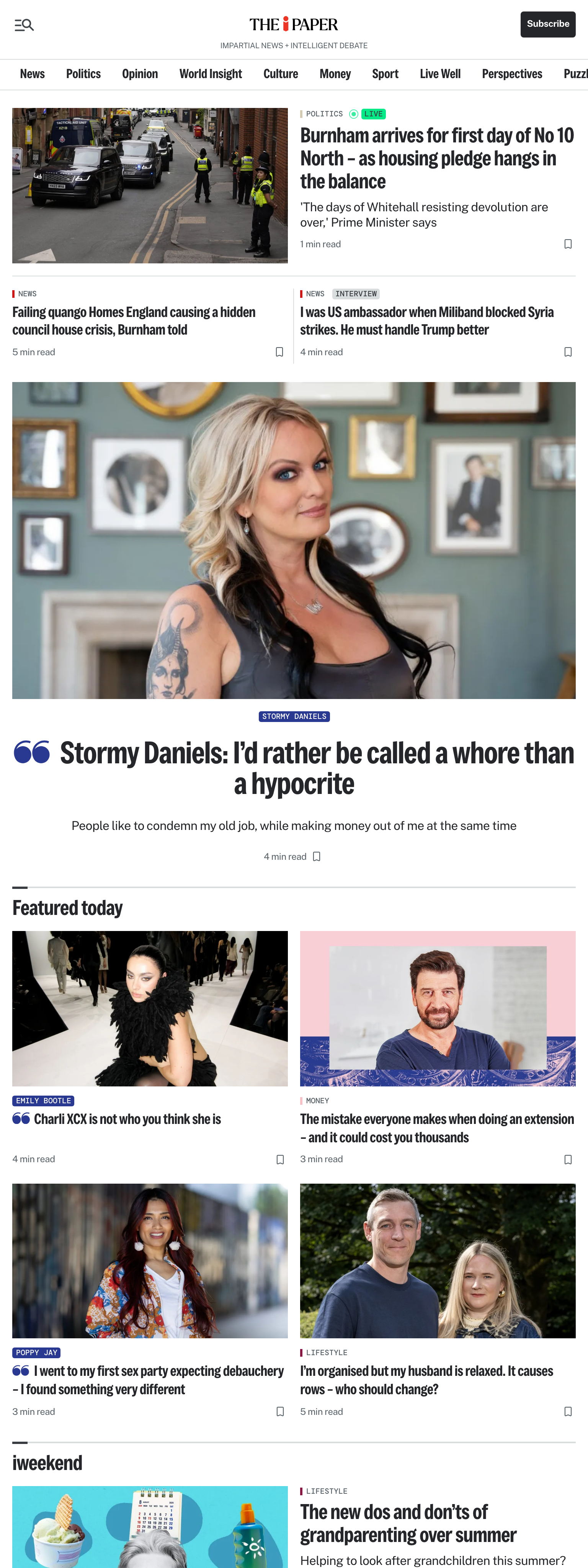 Screenshot of the The i Paper front page
