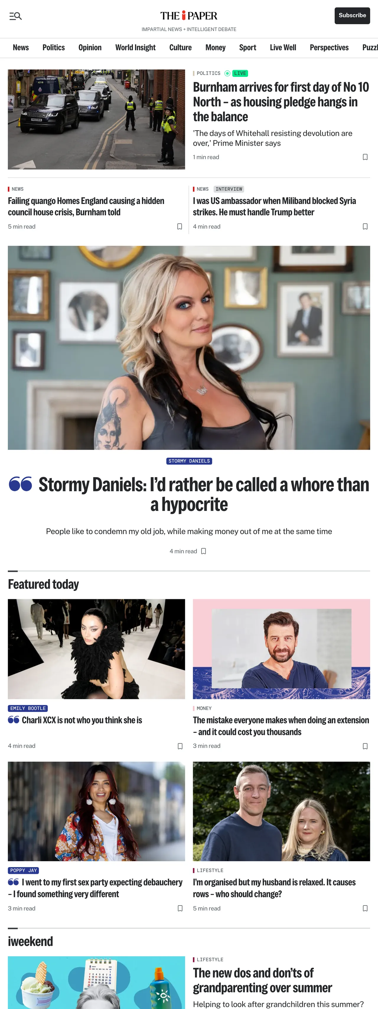Screenshot of the The i Paper front page