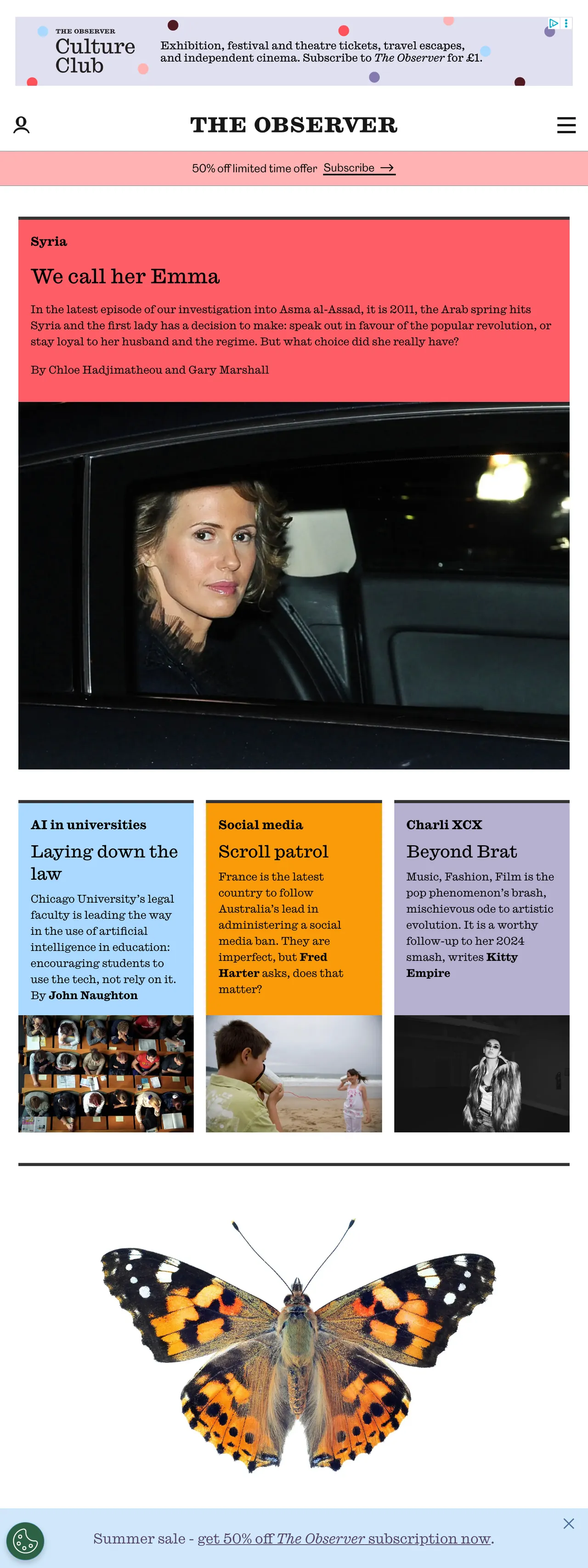 Screenshot of the The Observer front page