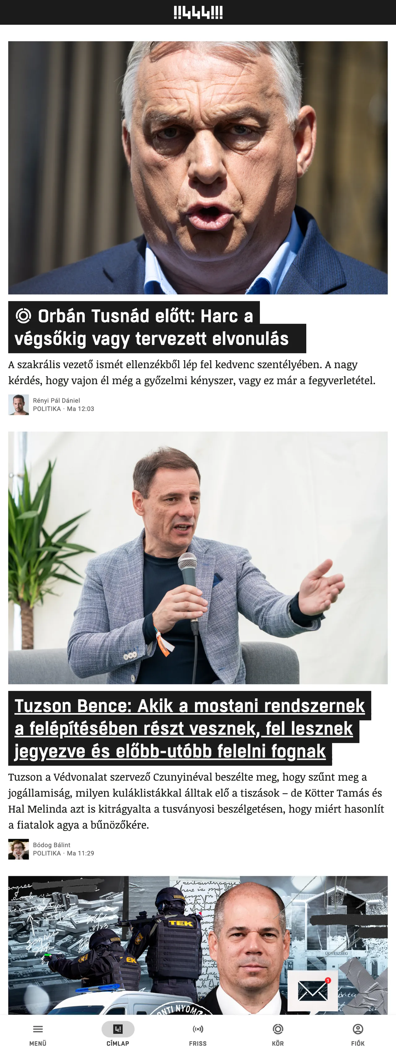Screenshot of the 444 front page