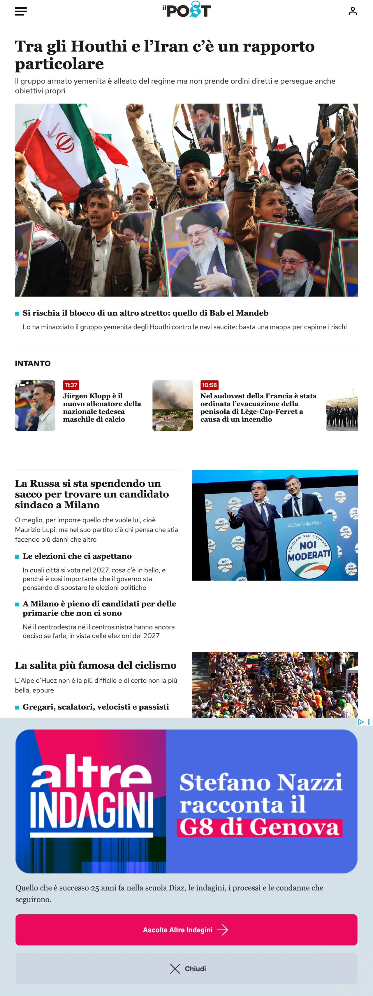 Screenshot of the Il Post front page