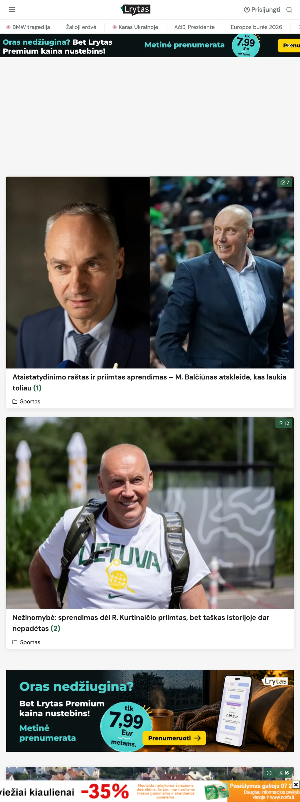 Screenshot of the Lrytas front page