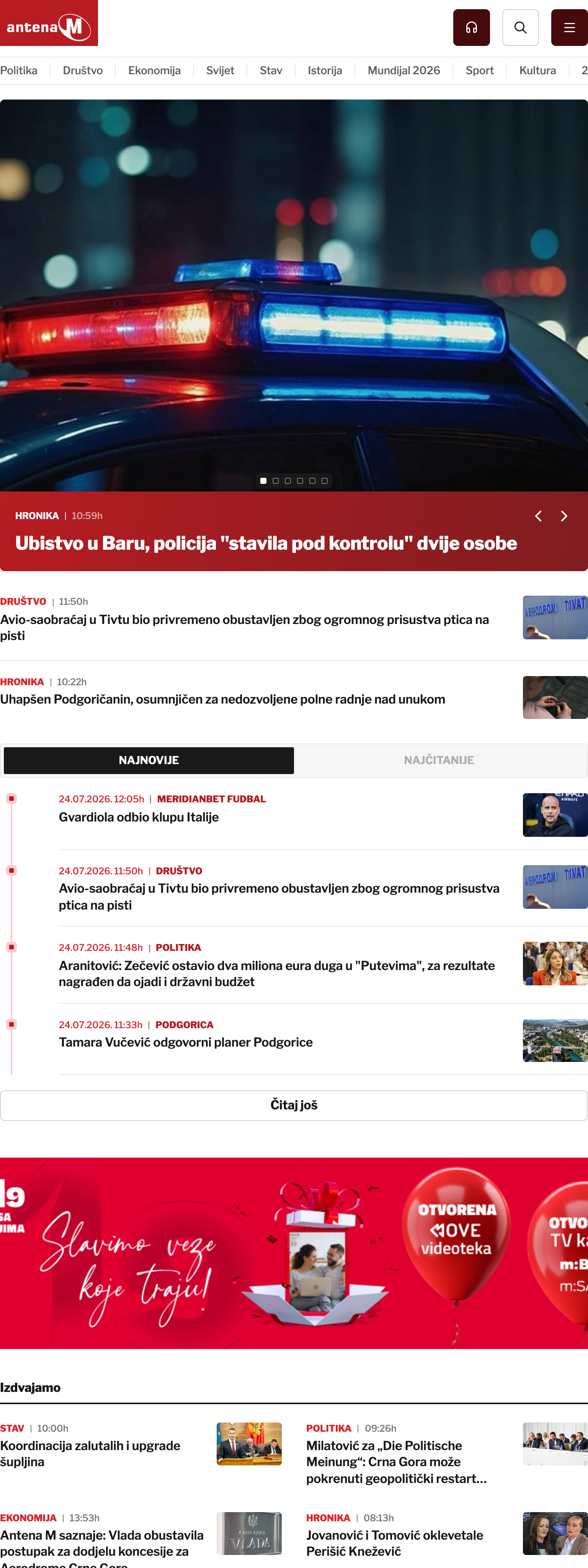 Screenshot of the Antena M front page