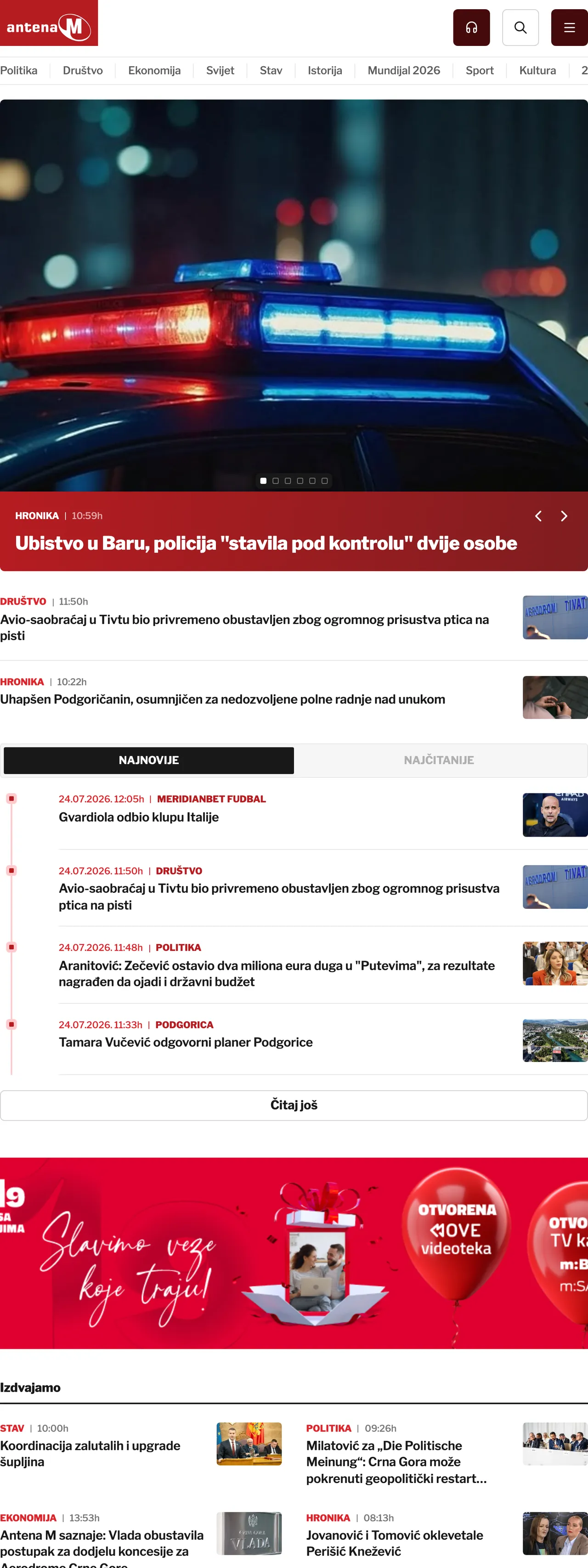 Screenshot of the Antena M front page