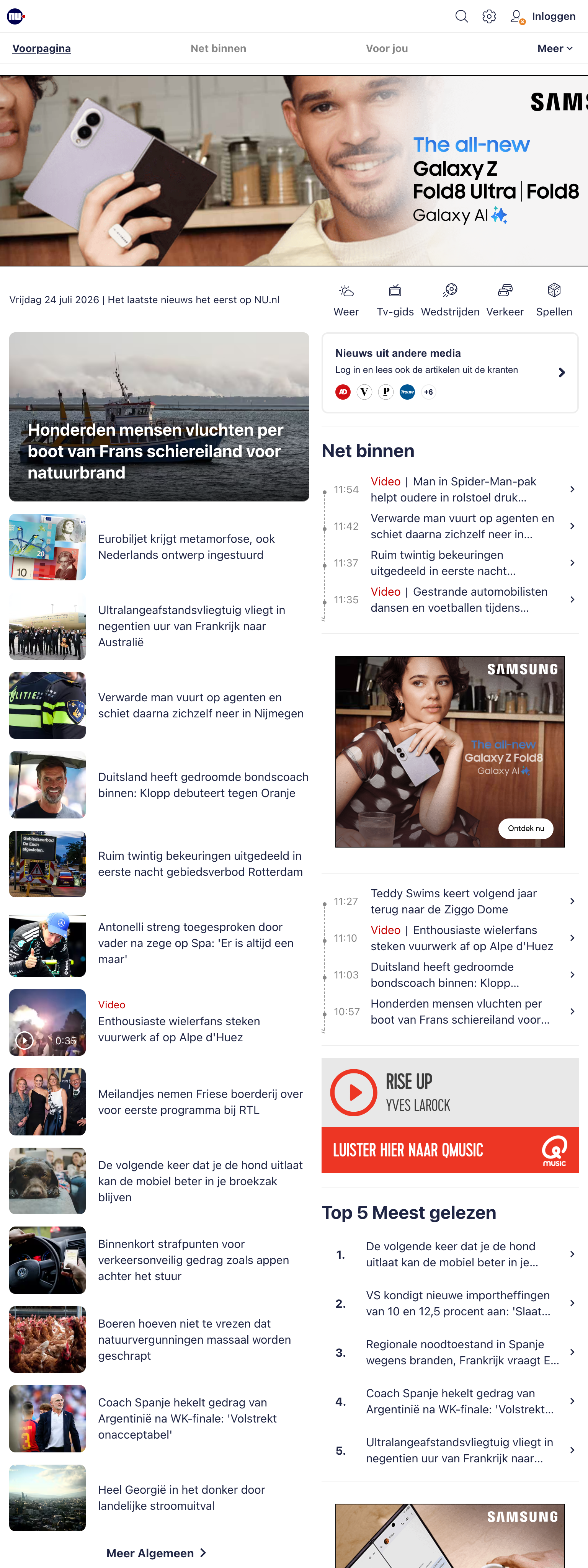 Screenshot of the NU.nl front page