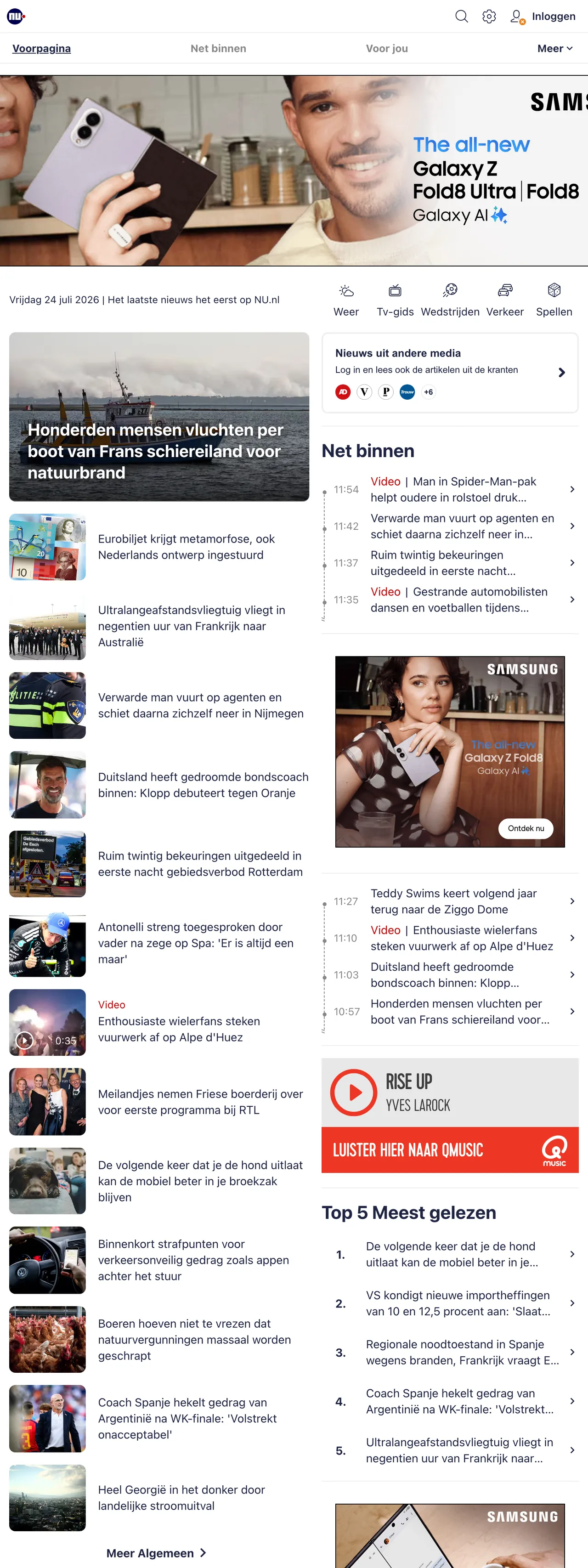 Screenshot of the NU.nl front page