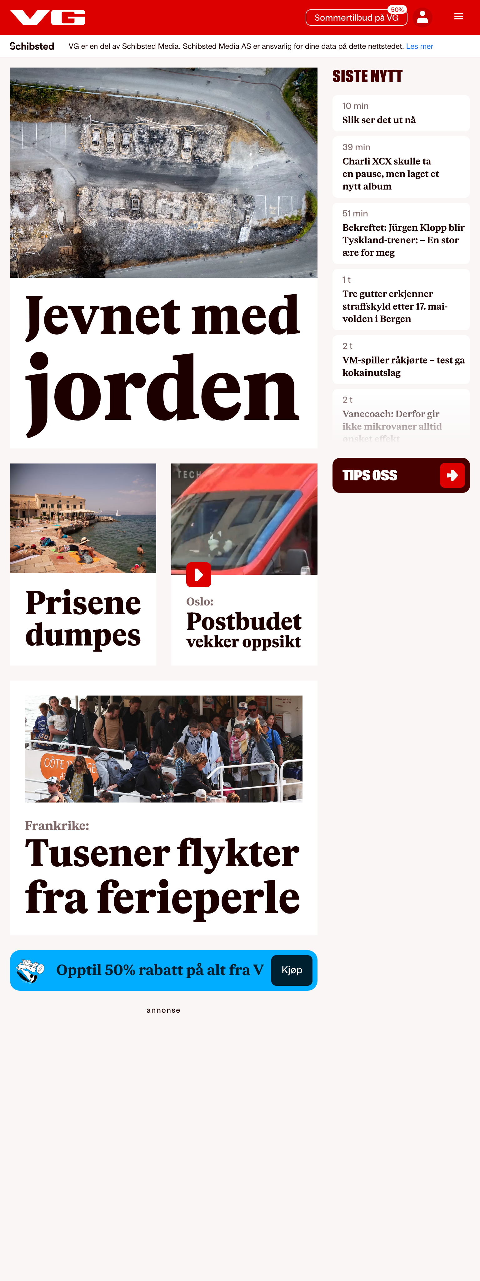 Screenshot of the VG front page