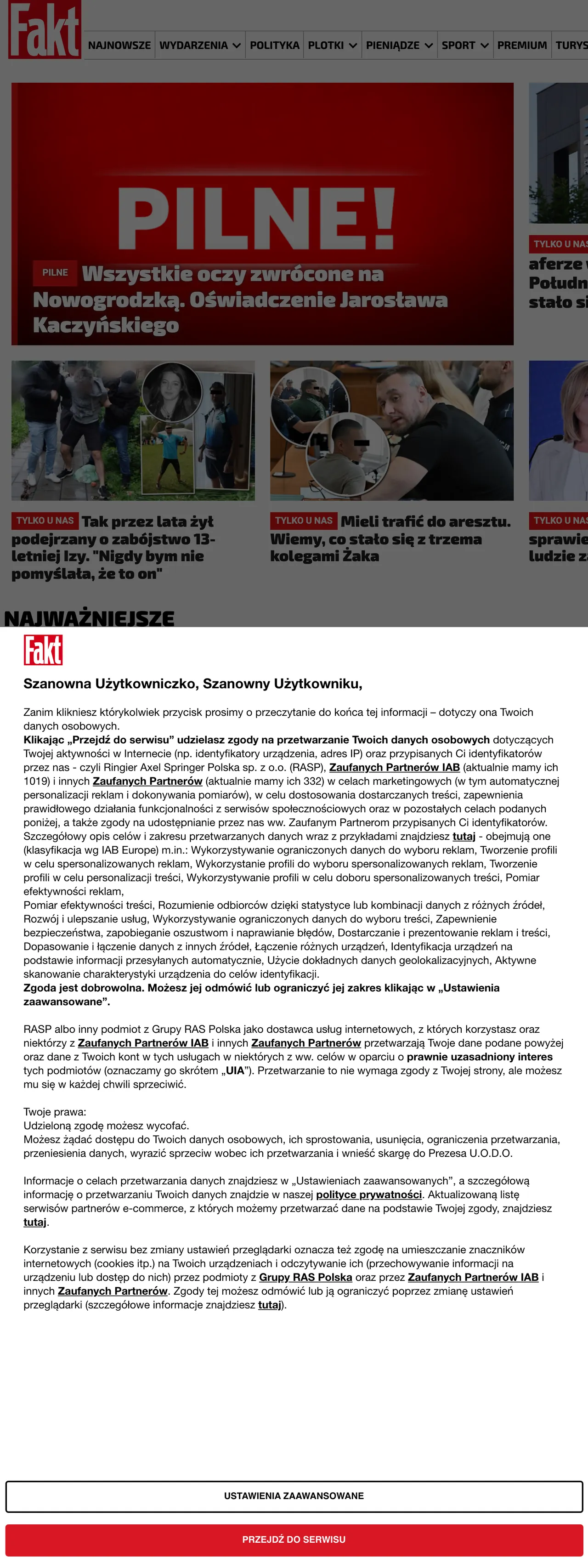 Screenshot of the Fakt front page