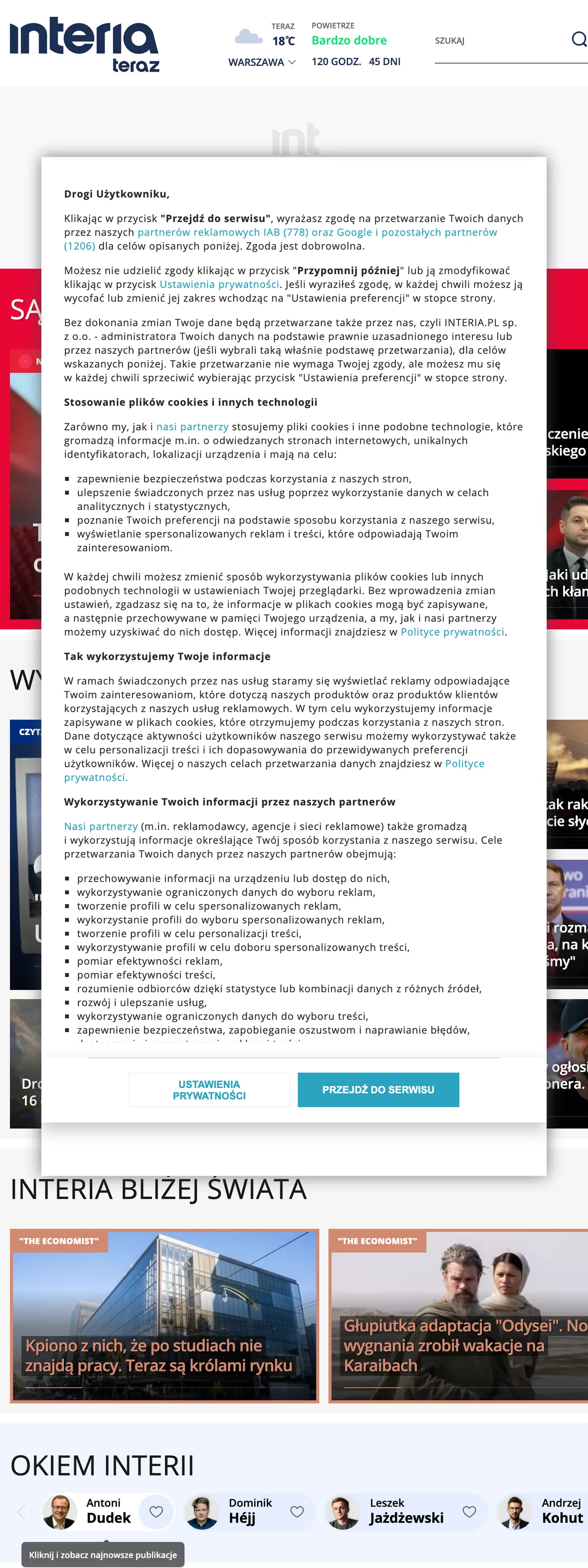 Screenshot of the Interia front page