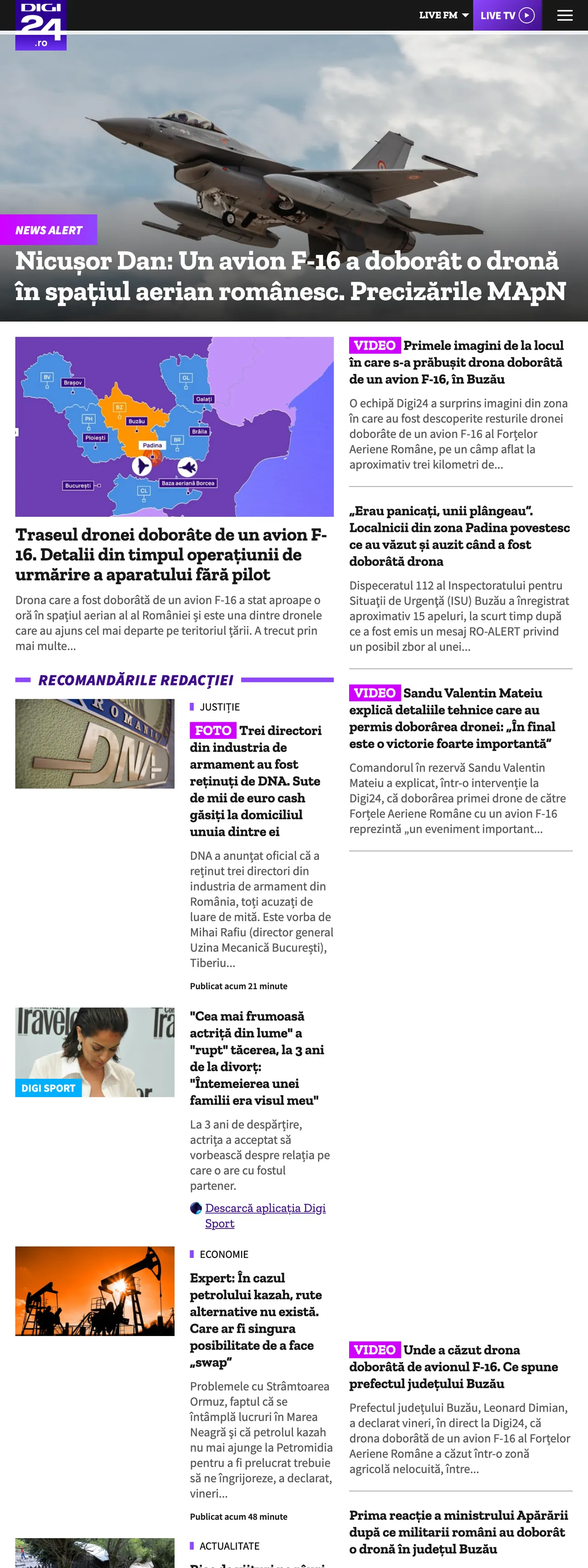 Screenshot of the Digi24 front page