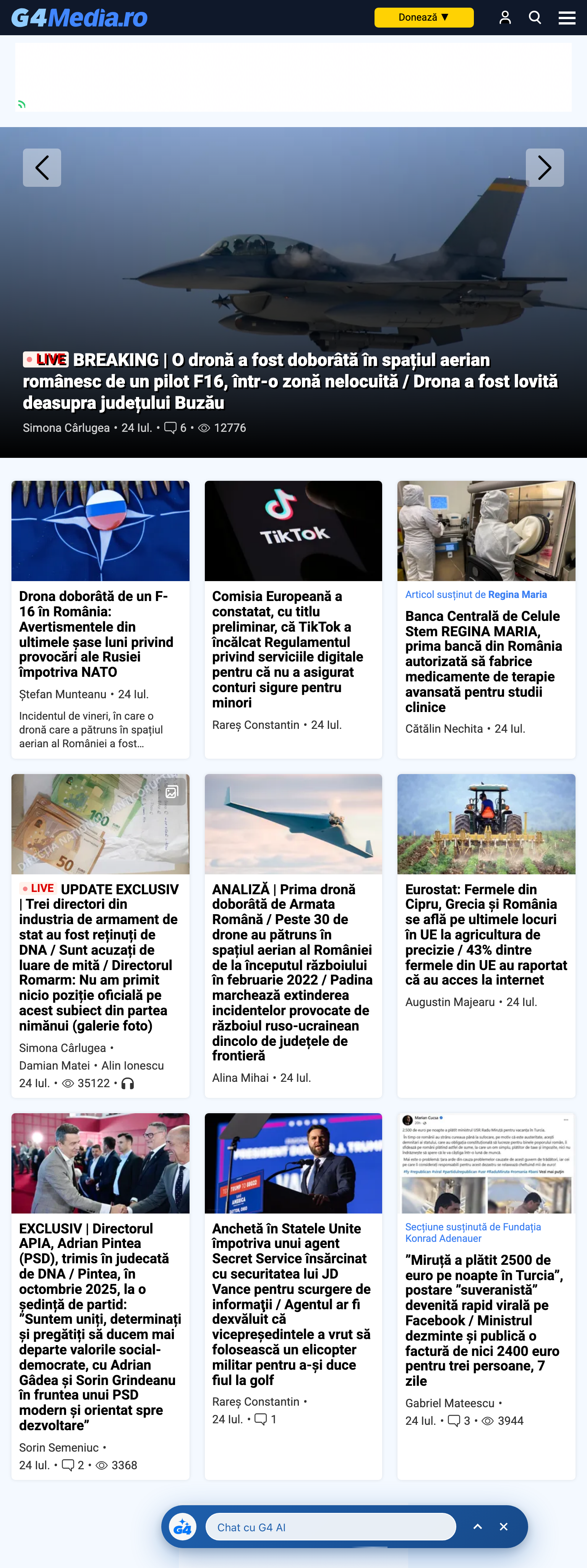 Screenshot of the G4Media front page
