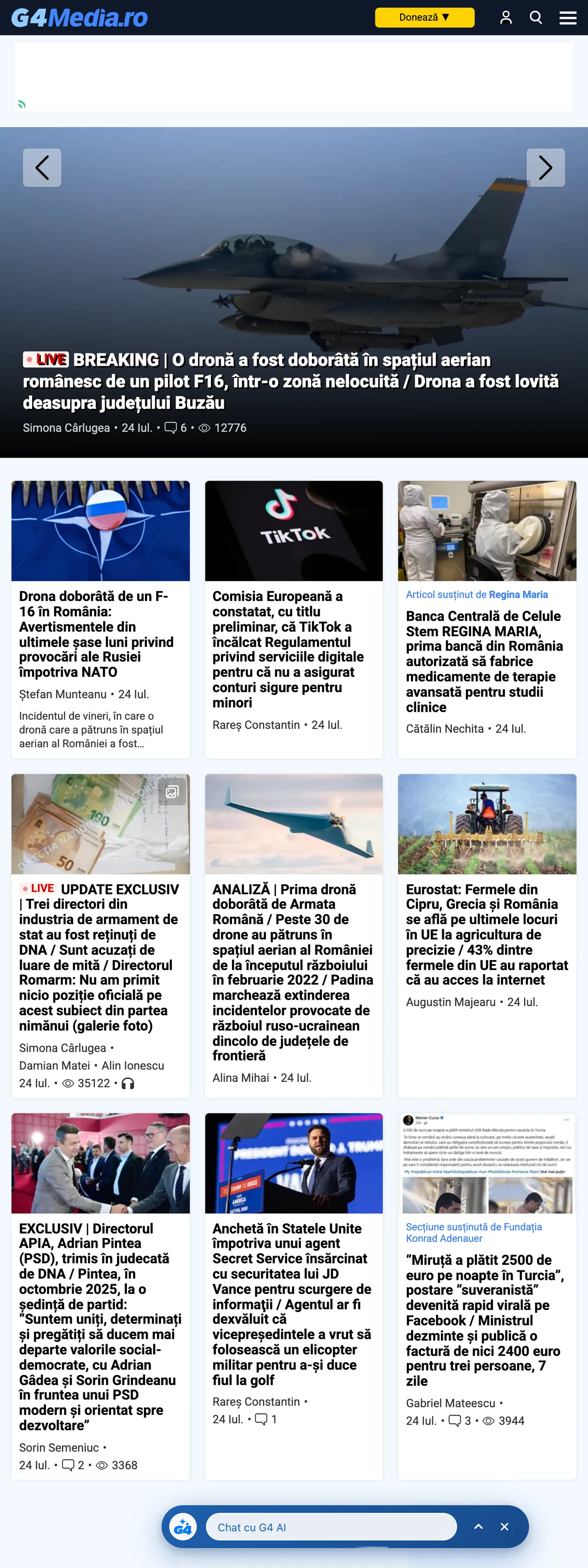 Screenshot of the G4Media front page