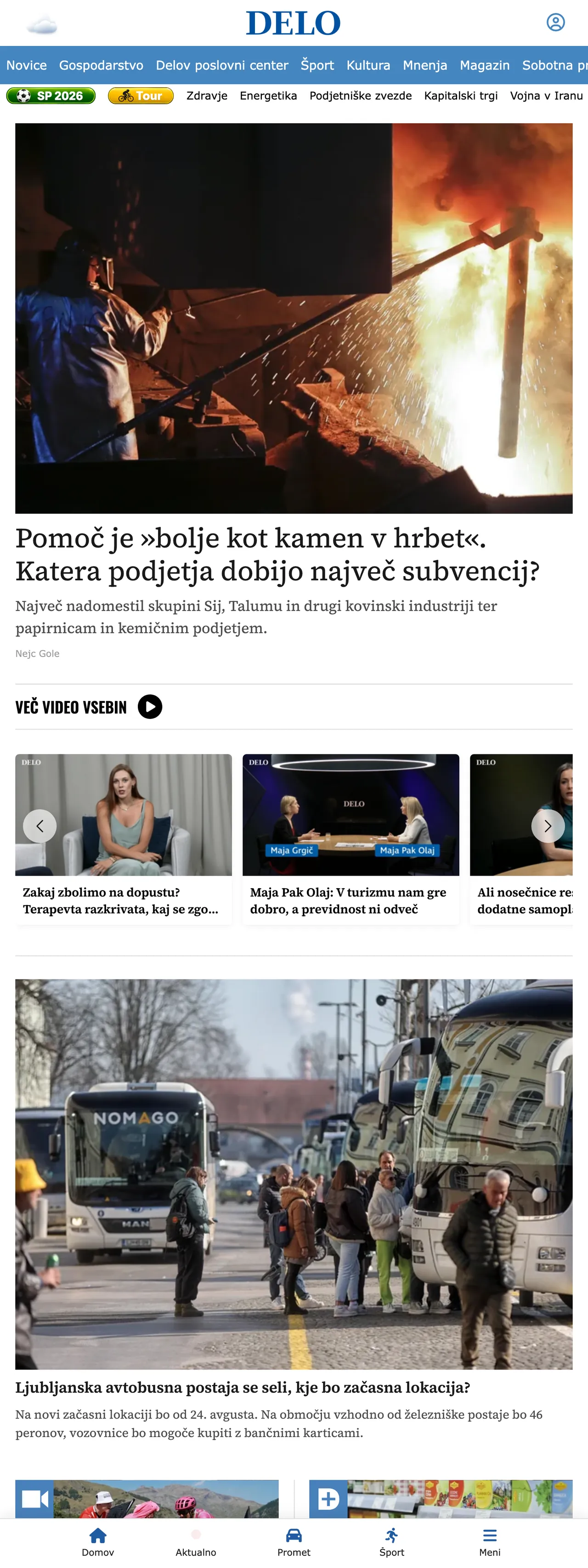 Screenshot of the Delo front page