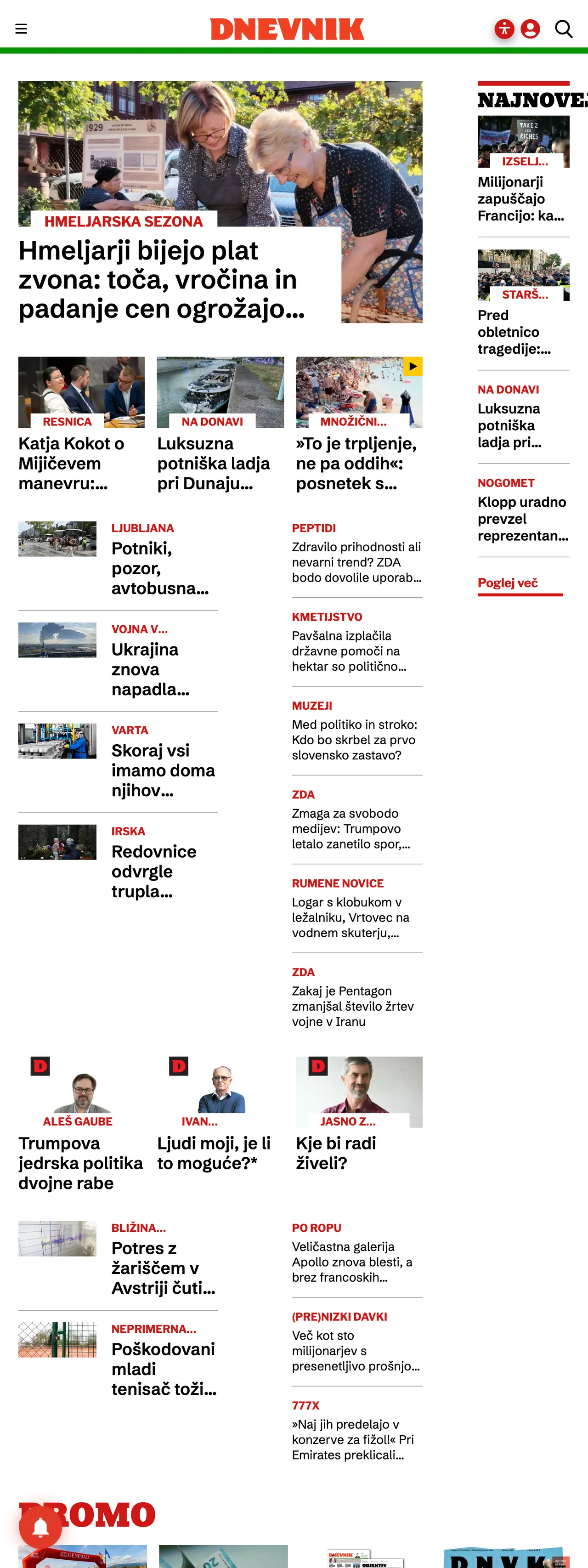 Screenshot of the Dnevnik front page