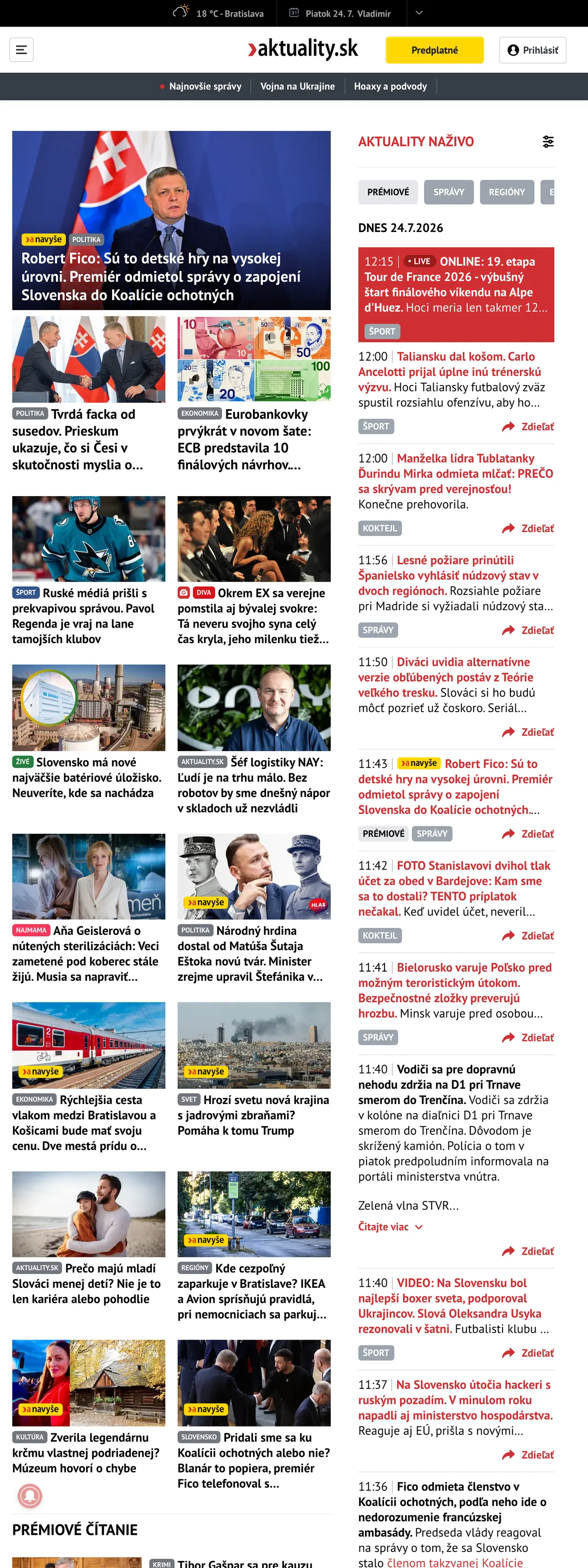 Screenshot of the Aktuality.sk front page