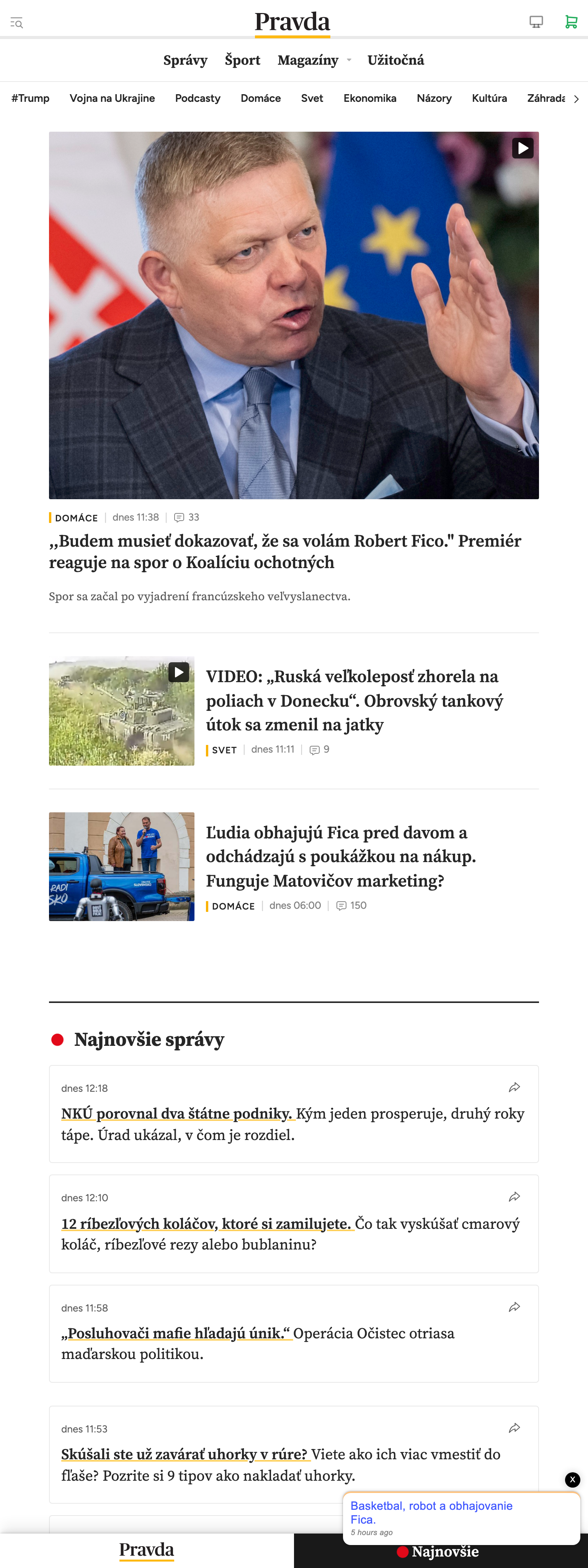 Screenshot of the Pravda front page