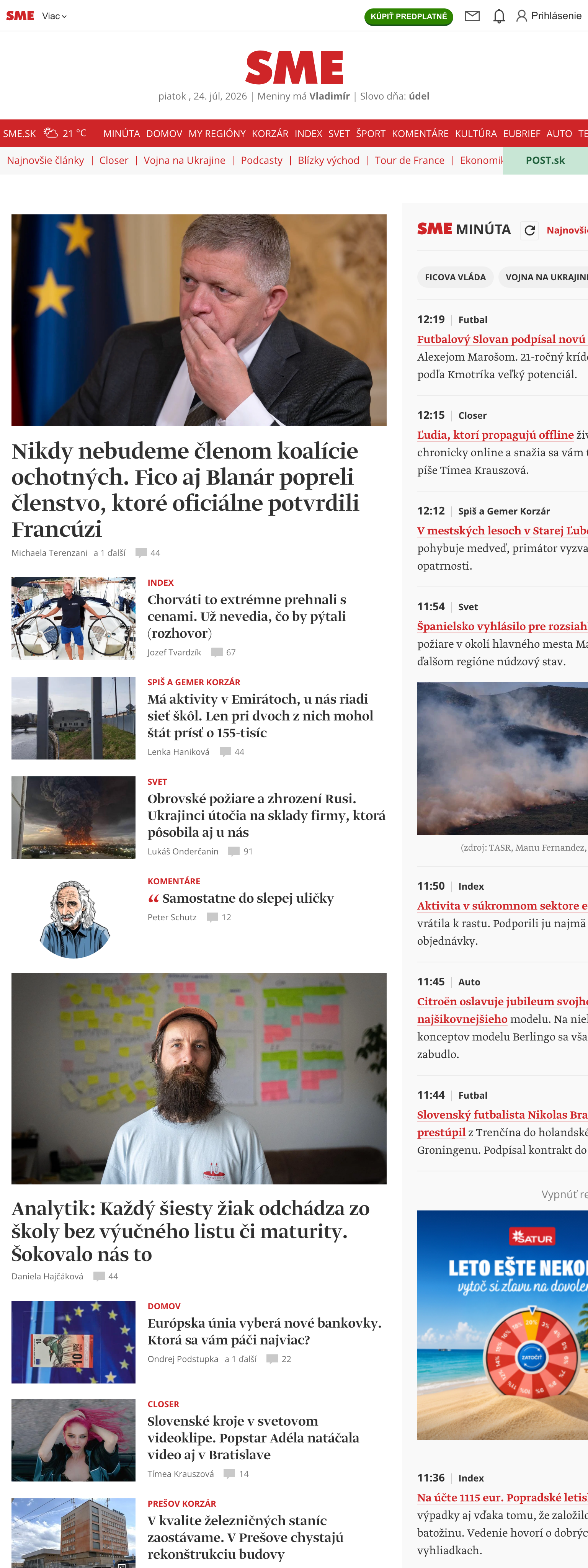 Screenshot of the SME front page