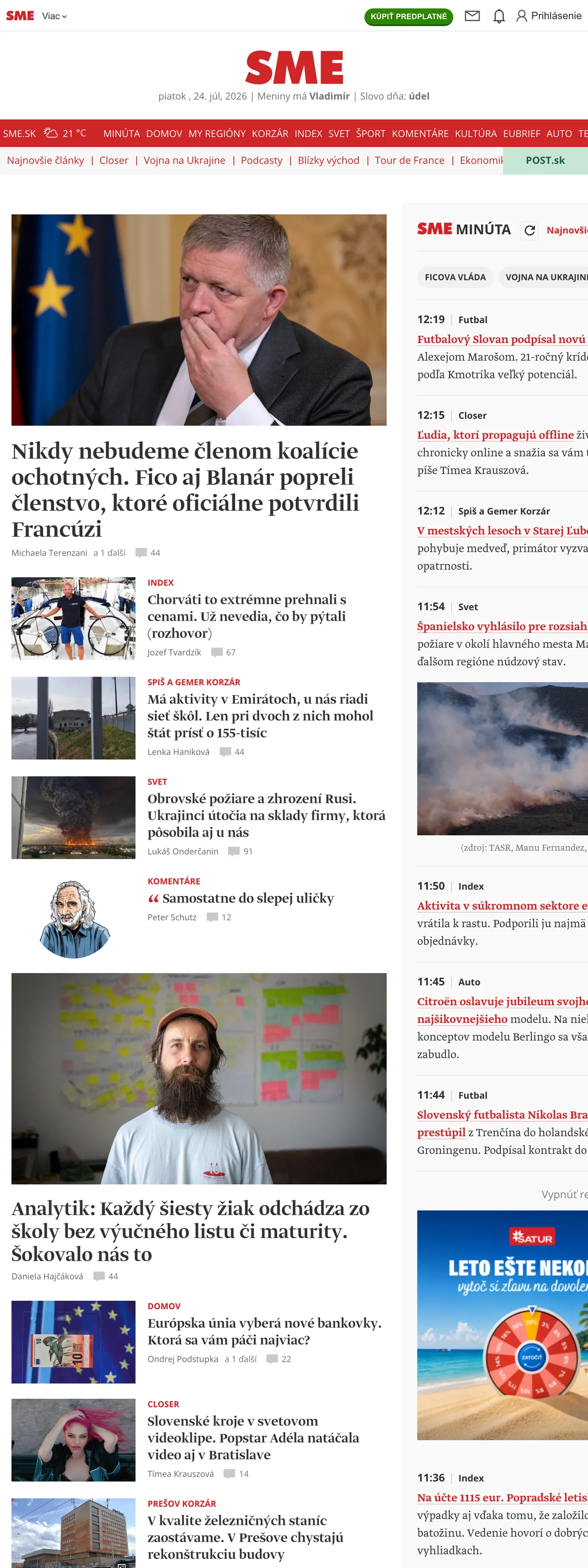 Screenshot of the SME front page