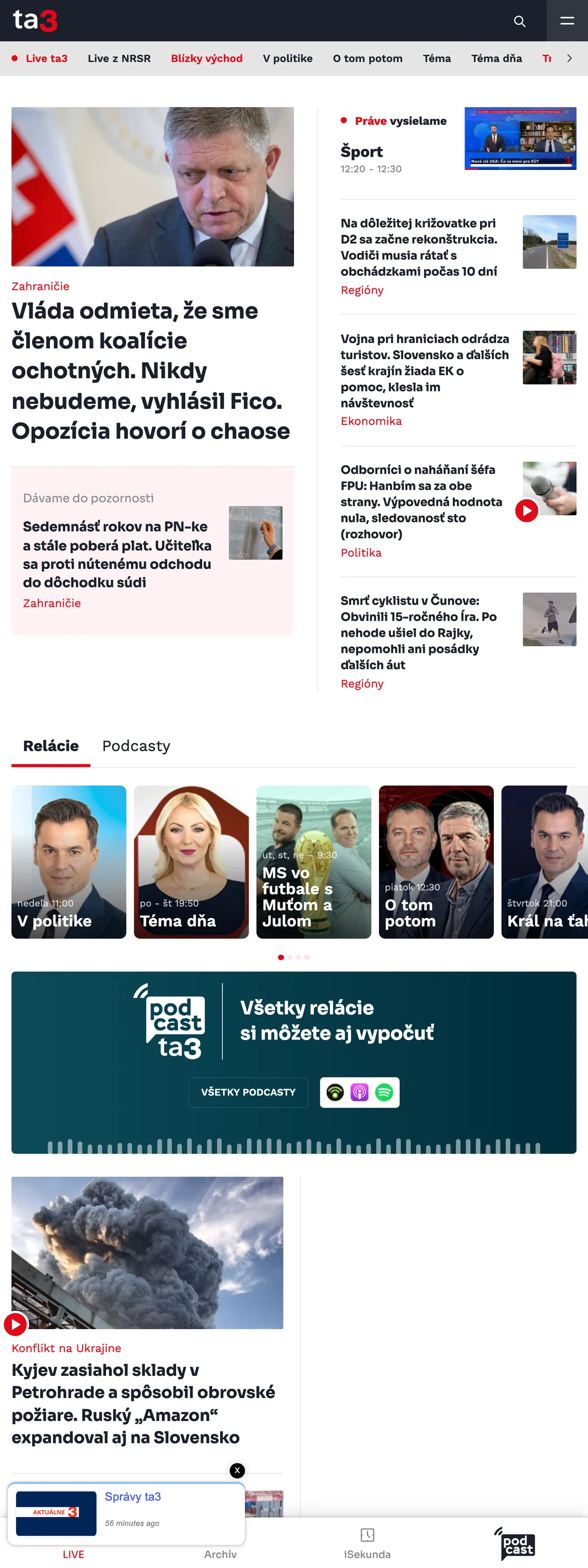 Screenshot of the TA3 front page