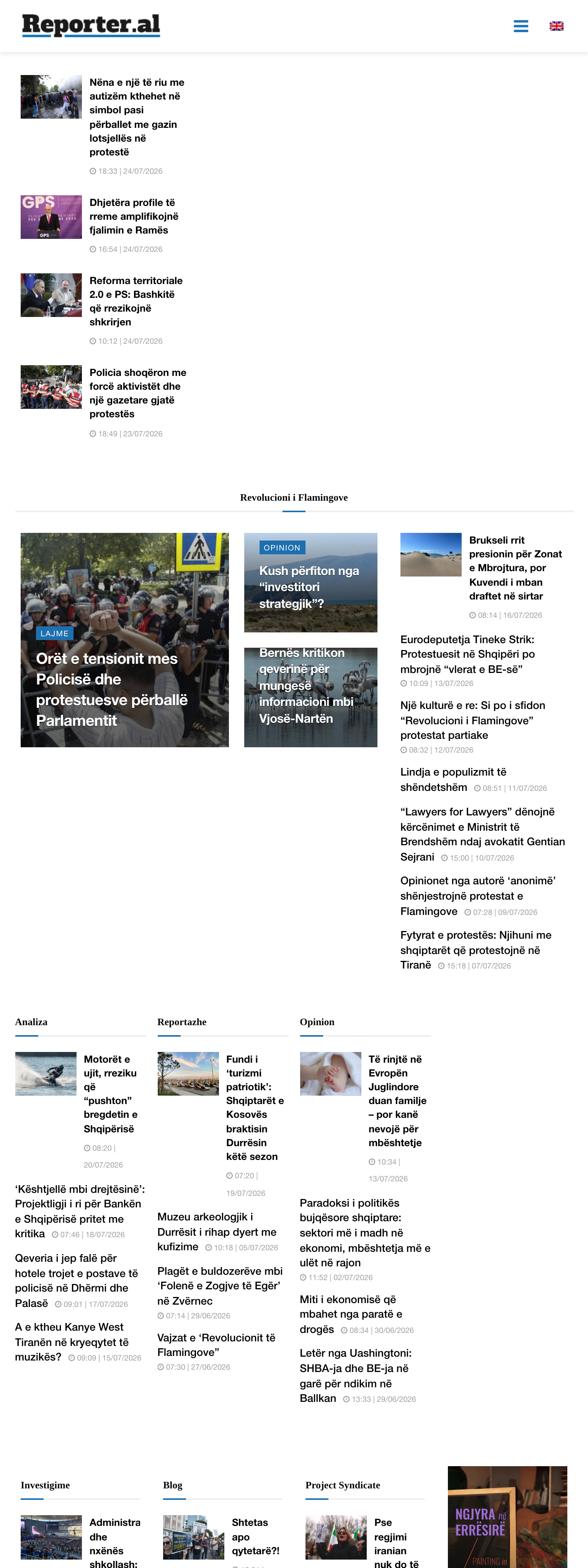 Screenshot of the Reporter.al front page