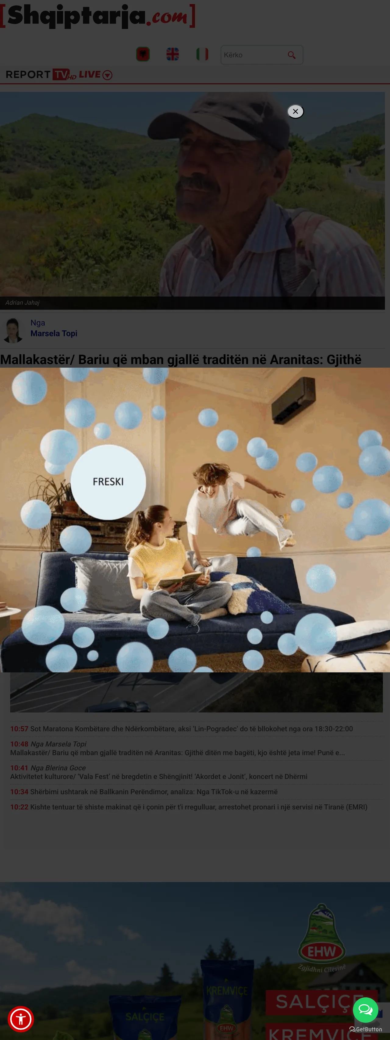 Screenshot of the Shqiptarja.com front page