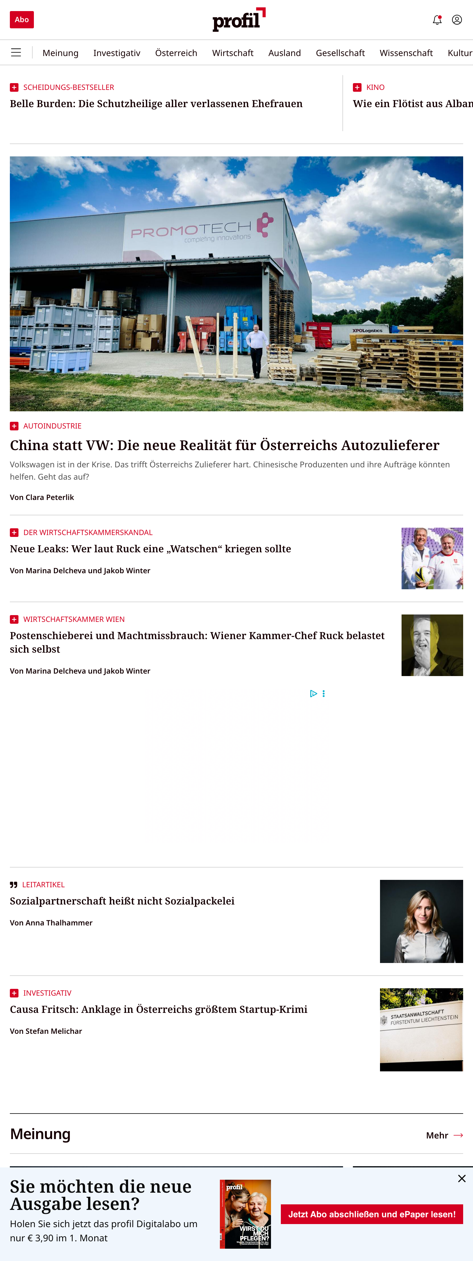 Screenshot of the profil front page